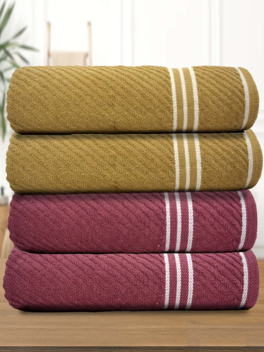 Athom Living Diagonal Stripe Terry Towel Pack of 4 – soft, absorbent, durable towels for everyday use, crafted with premium cotton for comfort and long-lasting freshness.