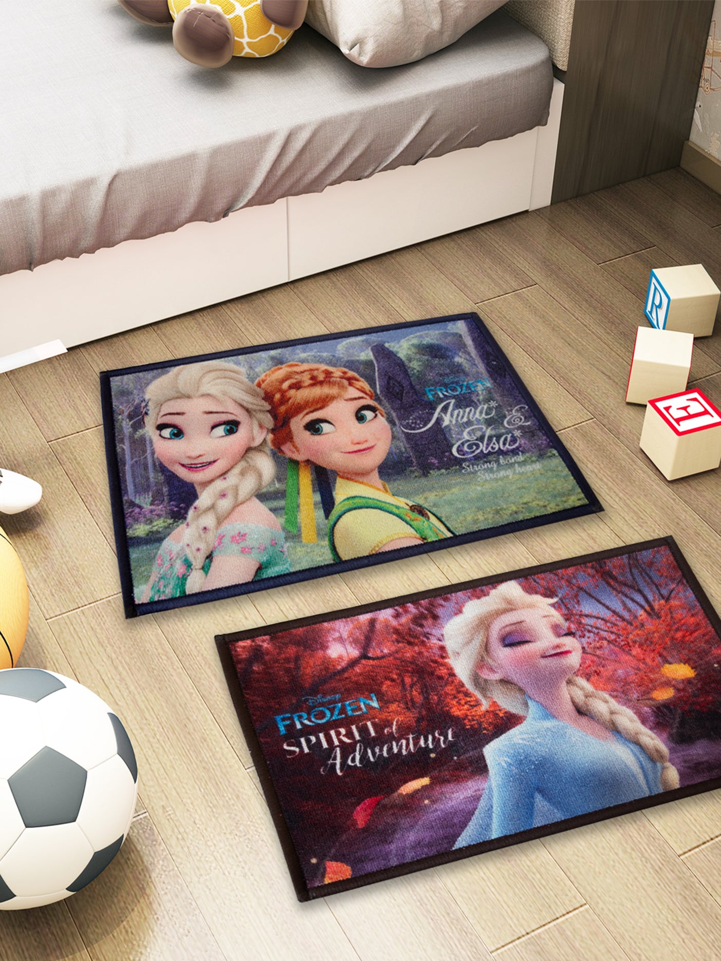 Athom Living Disney Frozen Spirit of Adventure kids doormat with Frozen sisters print, premium nylon fabric, latex backing, anti-skid, multicolor pack of 2.