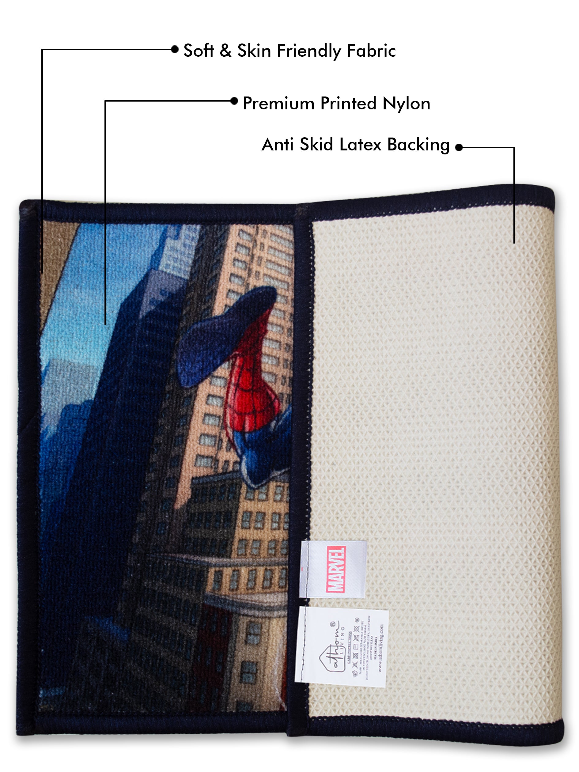 Athom Living Spiderman multicolor kids doormat set, durable premium nylon with latex anti-skid backing, 37x57 cm combo pack.