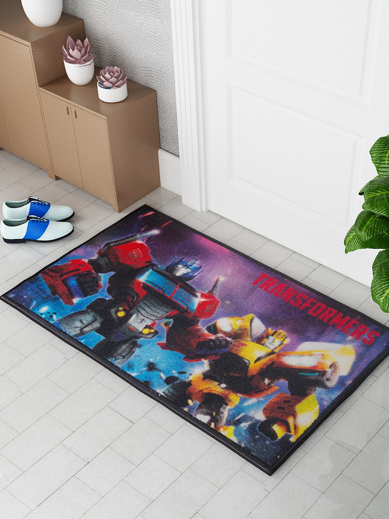 Athom Living Transformer Kids Door Mat – 37x57 cm premium printed nylon bath mat with anti-skid latex backing, ideal for playful kids’ spaces.