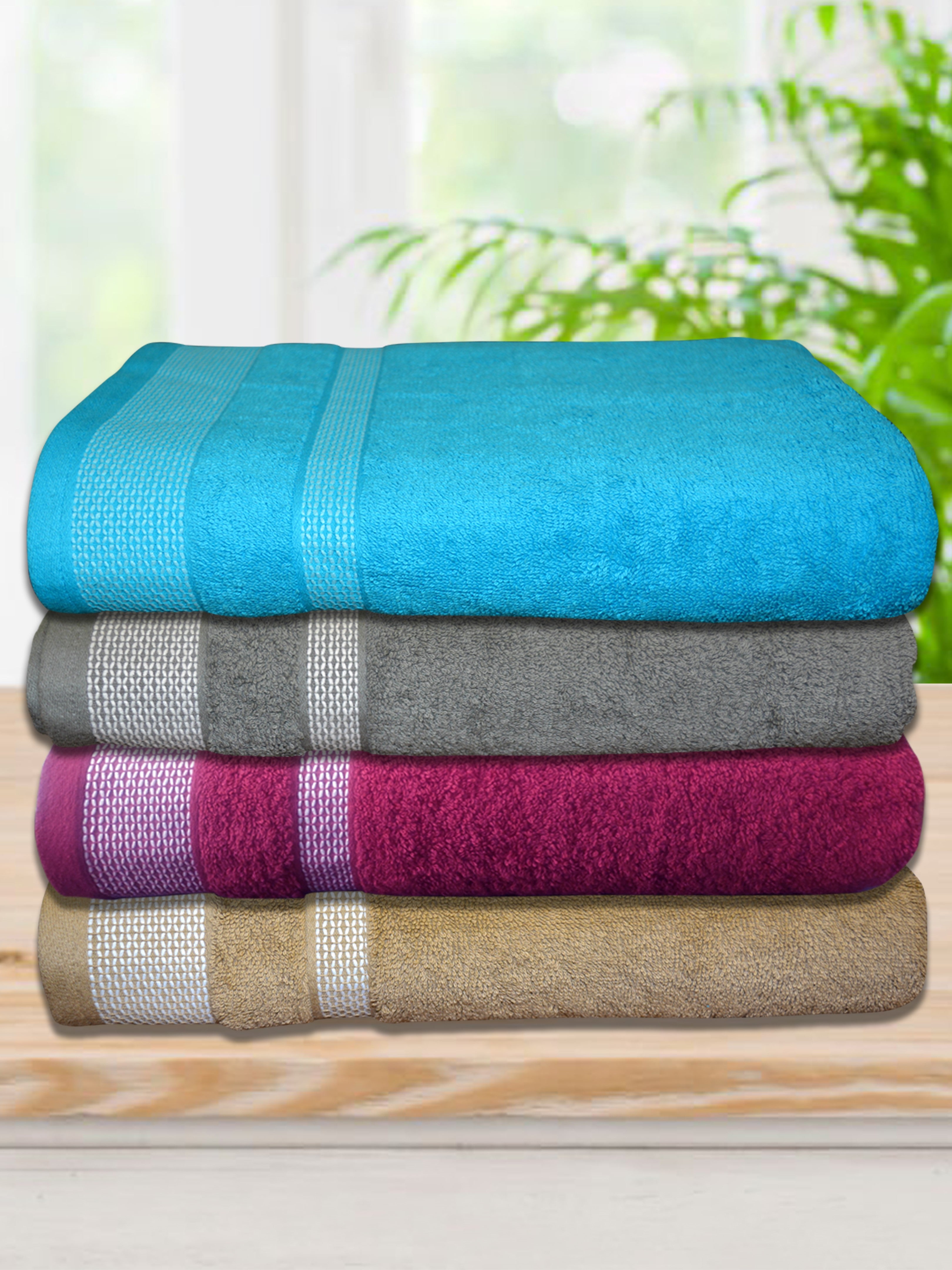 Athom Living cotton bath towel set of 4, premium quality towels with extra softness, quick-dry fabric, and stylish design perfect for bathroom essentials.