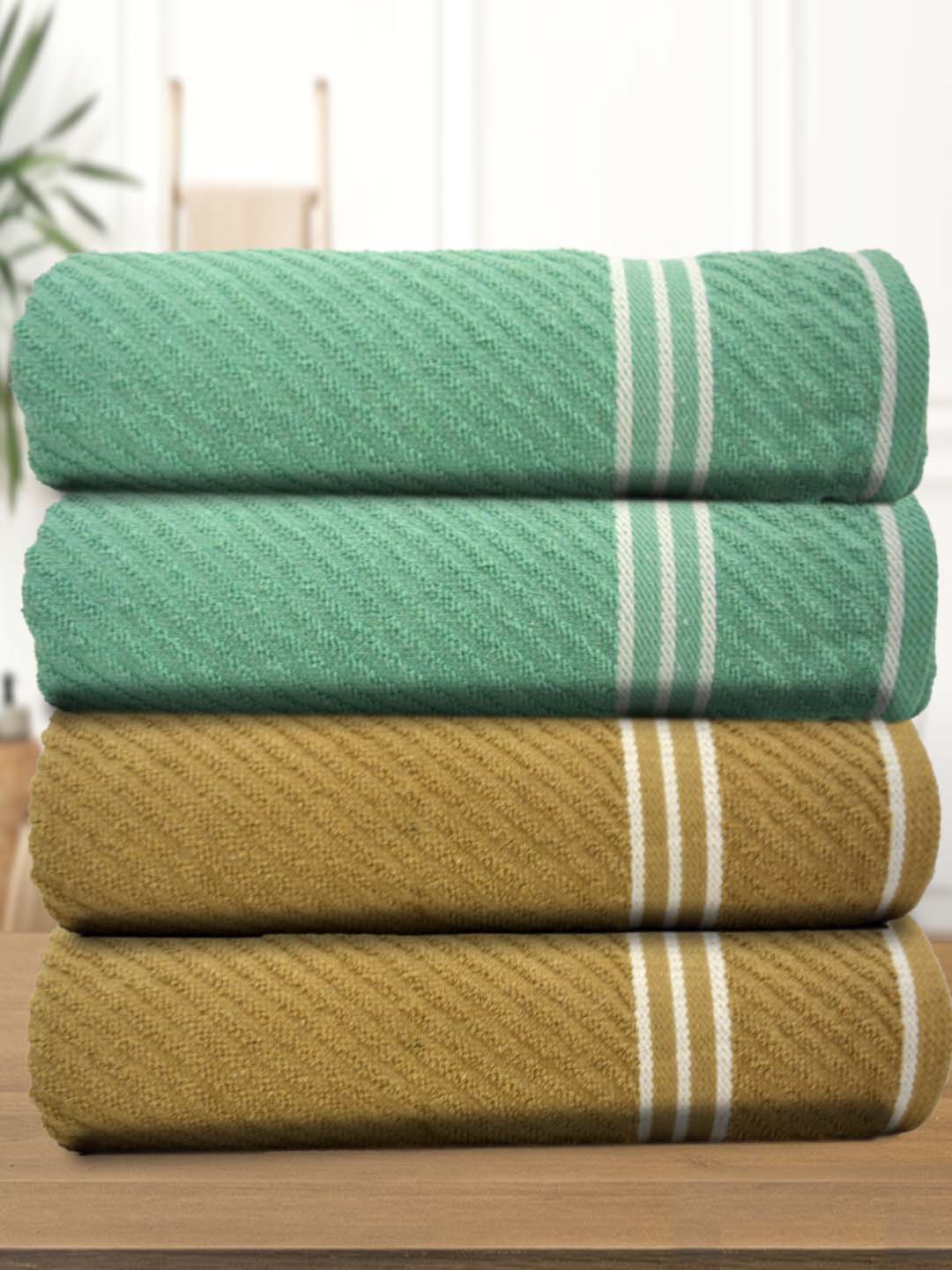 Athom Living premium diagonal stripe terry towel pack of 4, soft cotton towels designed for high absorbency, durability, and elegant bathroom essentials.