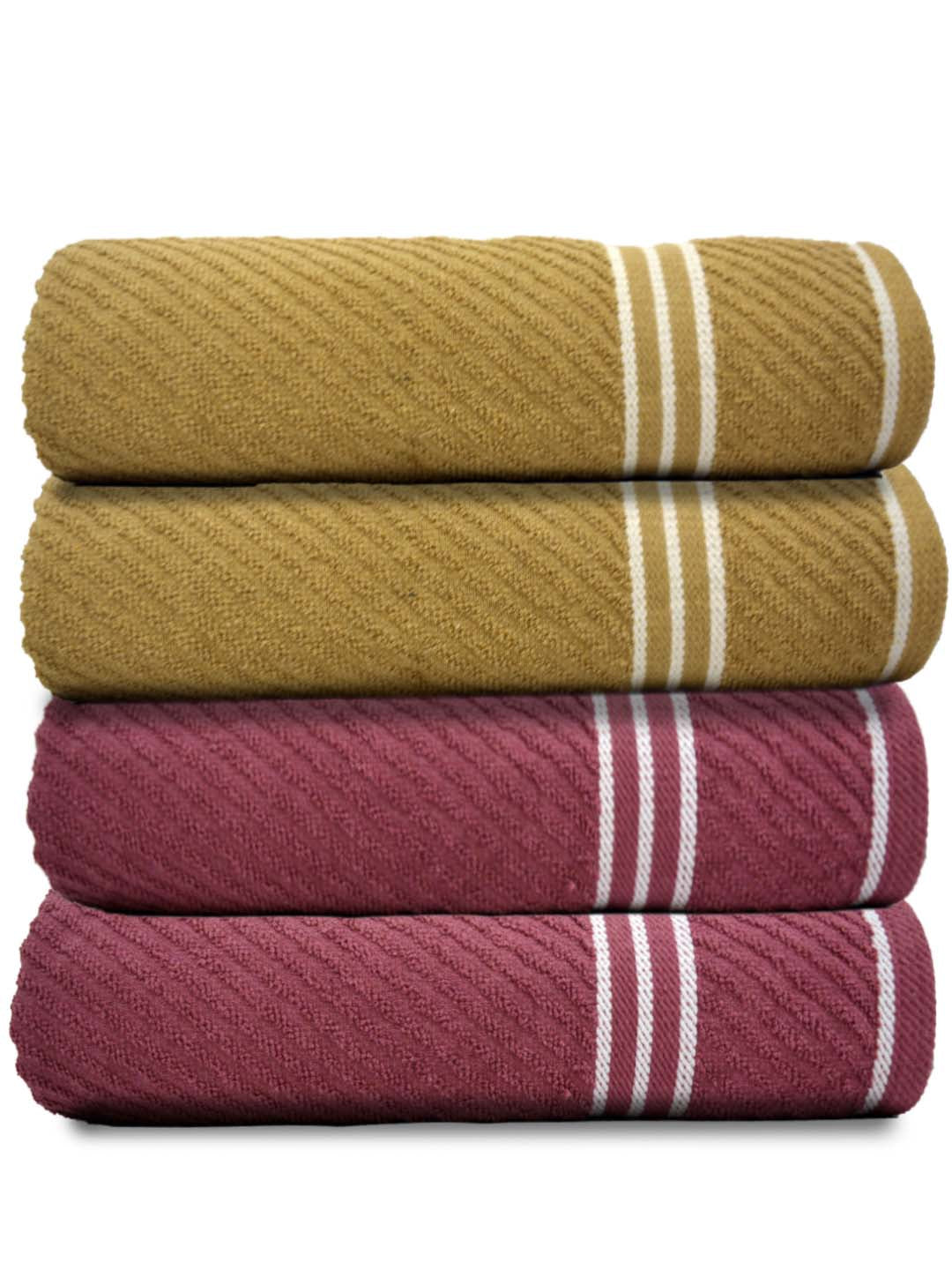 Buy Athom Living Diagonal Stripe Terry Towel Pack of 4 online. Premium quality, quick-dry, lightweight, and skin-friendly towels ideal for bath, gym, and travel use.