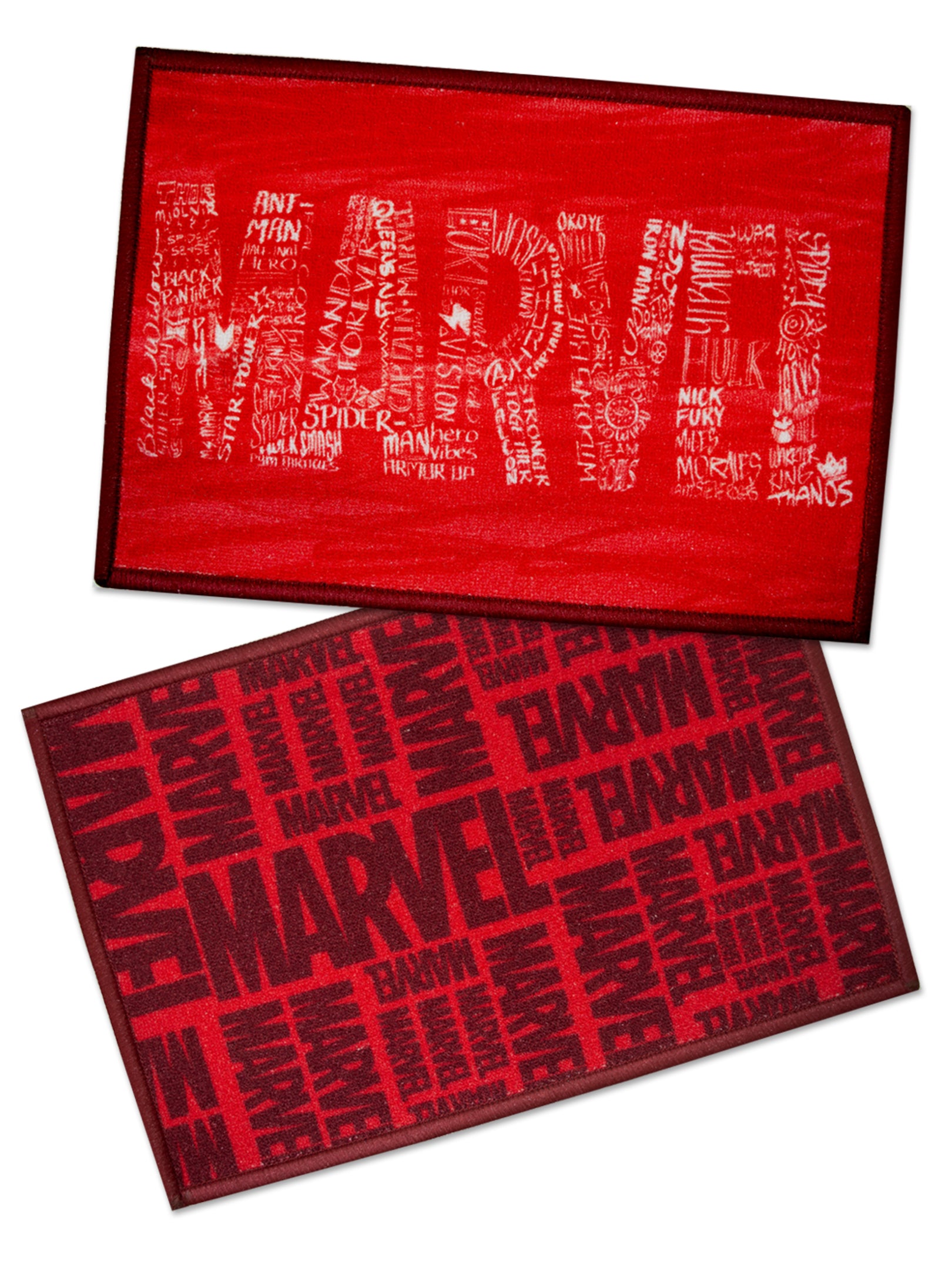 Combo of 2 Marvel red colour kids premium nylon doormats with latex backing and anti-skid design, size 37x57 cm.