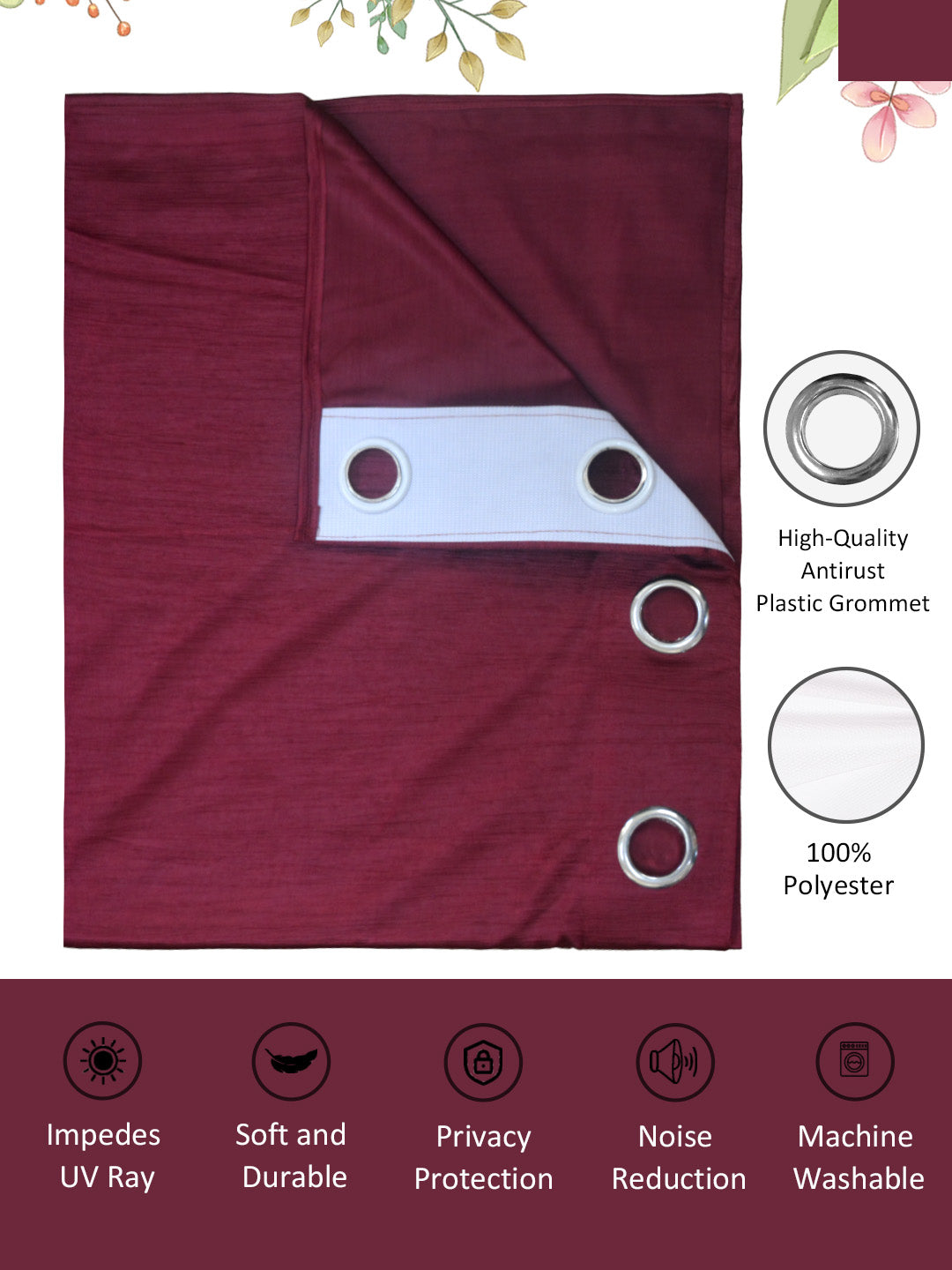 Elegant Athom Living Maroon Solid Door Curtain Set of 2 from Vogue Collection, designed to enhance interiors with stylish drapery and functional privacy.