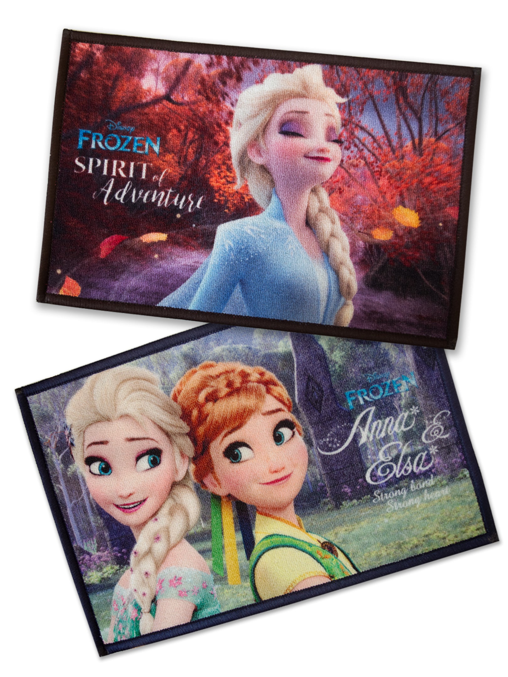 Frozen-themed digital printed kids doormat by Athom Living, featuring Elsa and Anna design, multicolor nylon, latex backing, anti-skid, size 37x57 cm.