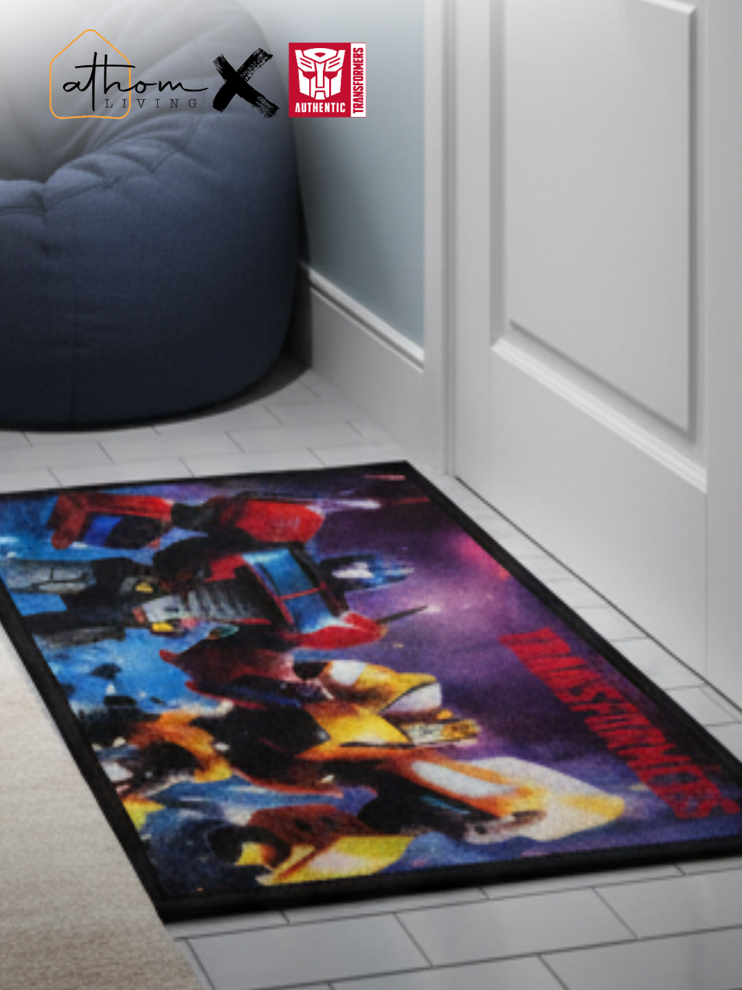 Kids Doormat 37x57 cm by Athom Living – Transformer Anti-Skid Door Mat with premium printed nylon and latex backing, perfect for kids’ rooms and entryways.