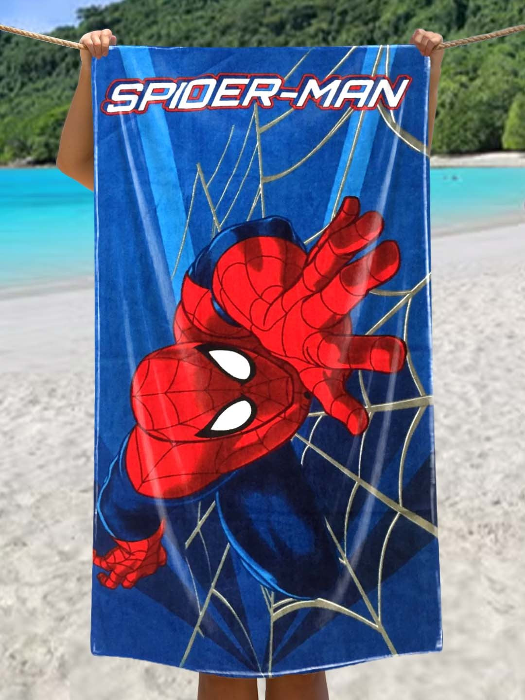 Marvel Blue Spiderman Kids Cotton Bath Towel 350 GSM – Soft, absorbent, quick-drying towel for kids, size 60x120 cm, by Athom Living