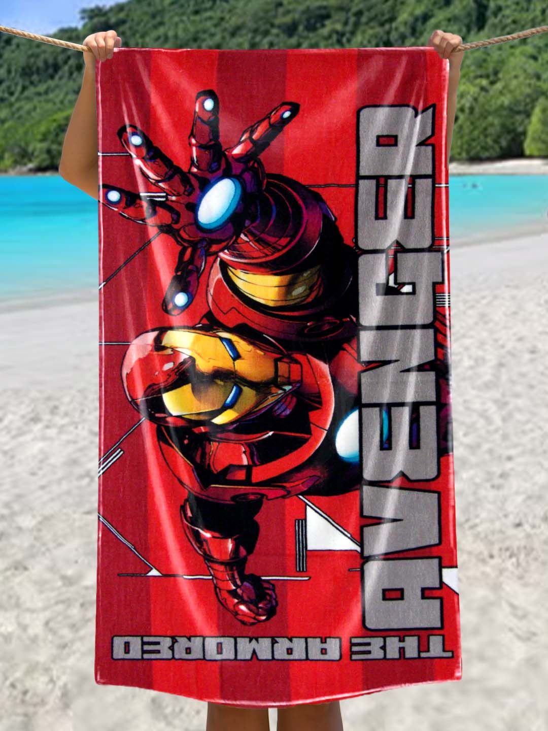 Marvel Red Avengers kids cotton bath towel, 350 GSM, 60x120 cm – soft, absorbent, quick-dry towel for boys & girls by Athom Living.