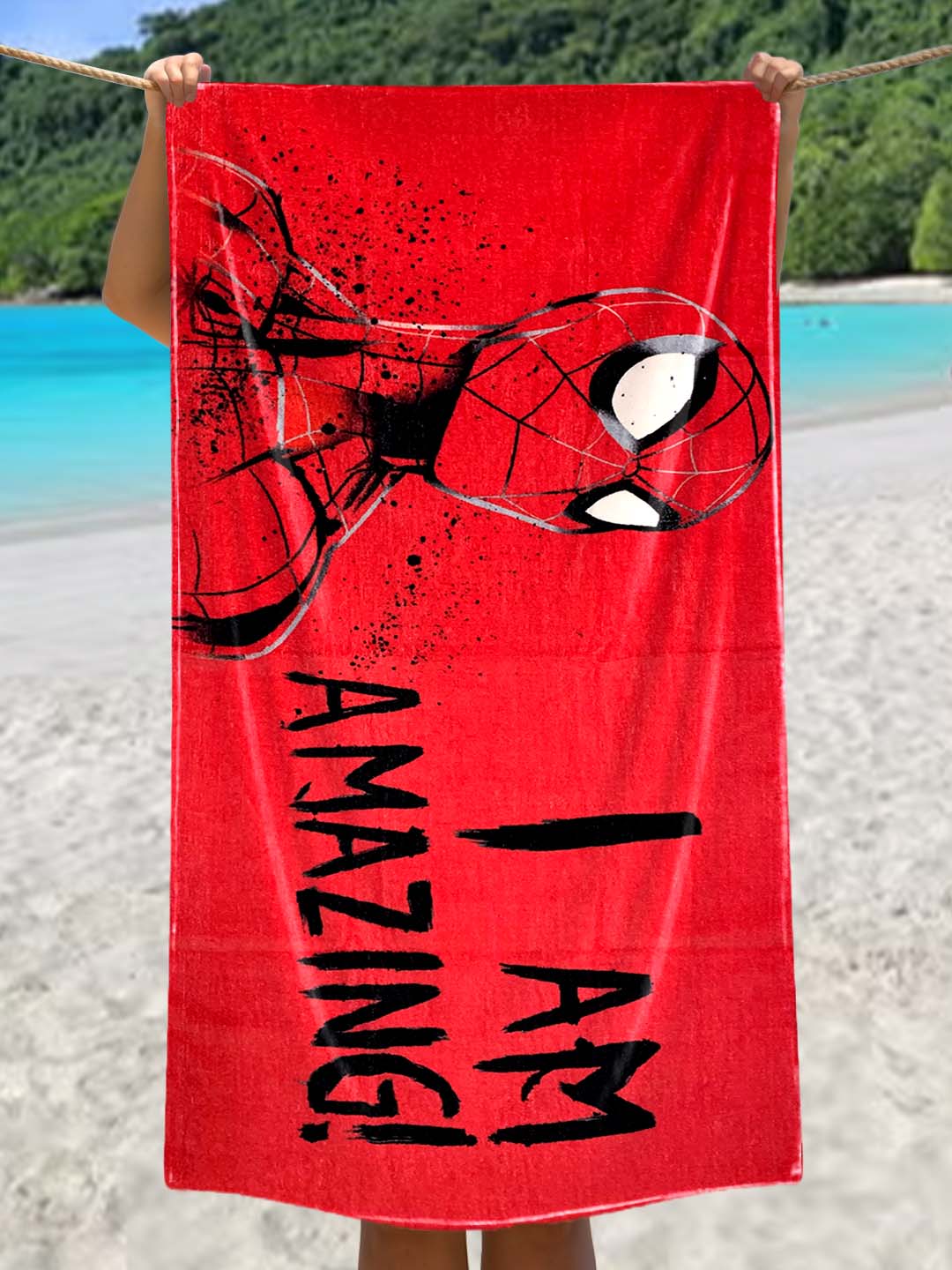 Marvel Spiderman Red Kids Cotton Bath Towel 350 GSM, 60x120 cm – Soft, Absorbent & Skin-Friendly Licensed Athom Living Kids Towel