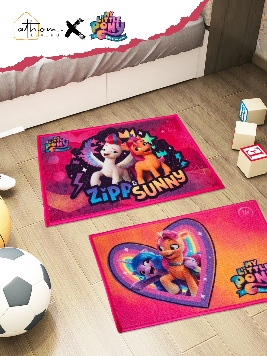 My Little Pony Kids Door Mat – Medium 37x57 cm, Pack of 2 Anti-Skid Mats in Premium Printed Nylon – Soft, Durable & Slip-Resistant by Athom Living