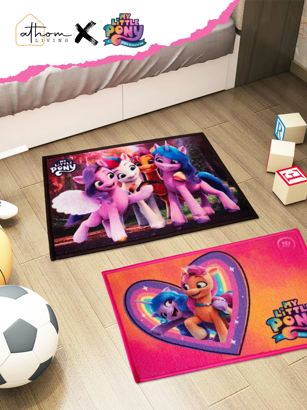 My Little Pony Kids Door Mat – Set of 2, Medium 37x57 cm, Premium Printed Nylon, Anti-Skid Latex Backing, Perfect Kids Doormat / Bath Mat by Athom Living