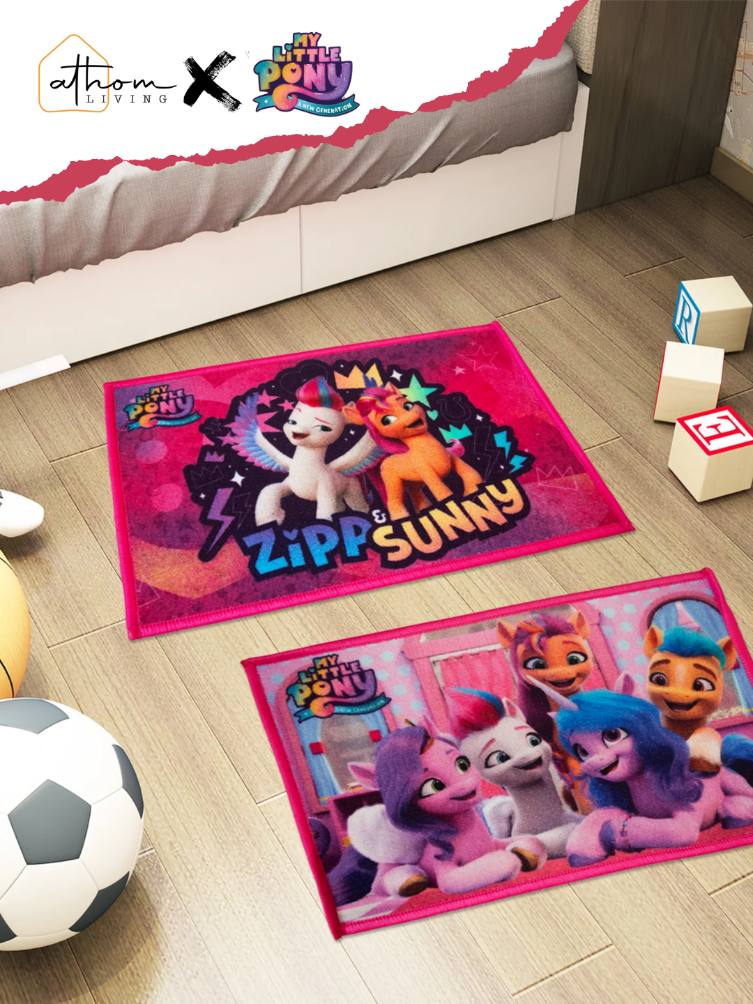 My Little Pony Kids Doormat Set of 2 by Athom Living – Premium Printed Nylon Door Mat / Bath Mat Medium 37x57 cm with Anti-Skid Latex Backing, perfect for brightening your kids’ room or bathroom.
