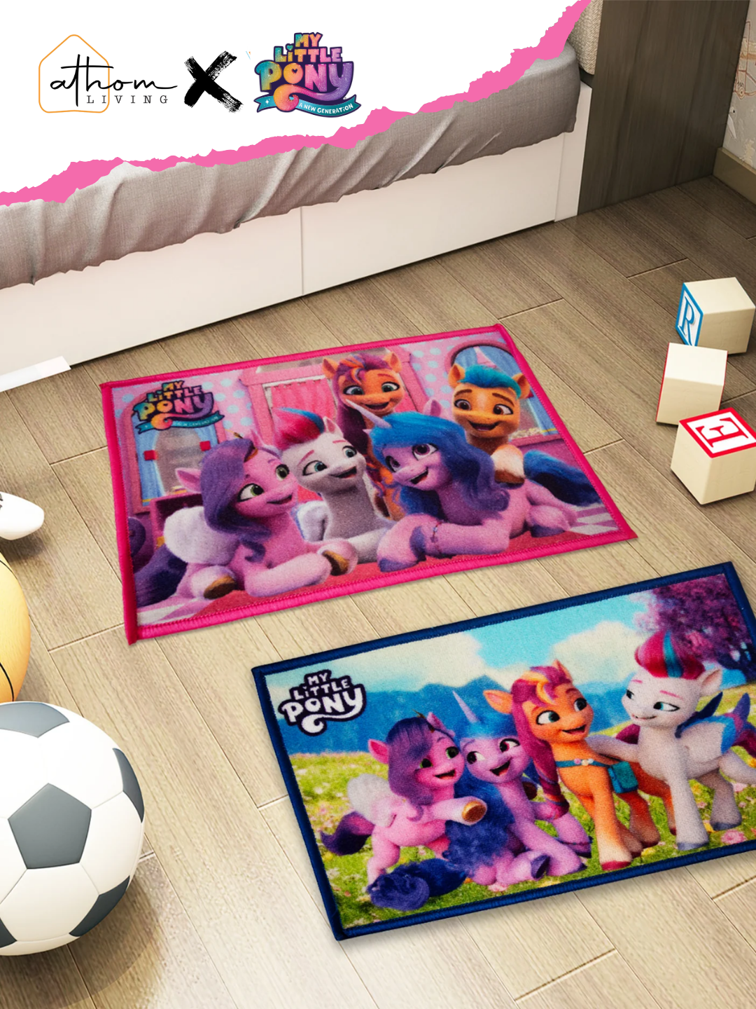 My Little Pony kids Doormat – Medium 37x57 cm, Pack of 2 Door Mat, Premium Printed Nylon, Anti Skid Latex Backing – Brighten your day with magic by Athom Living