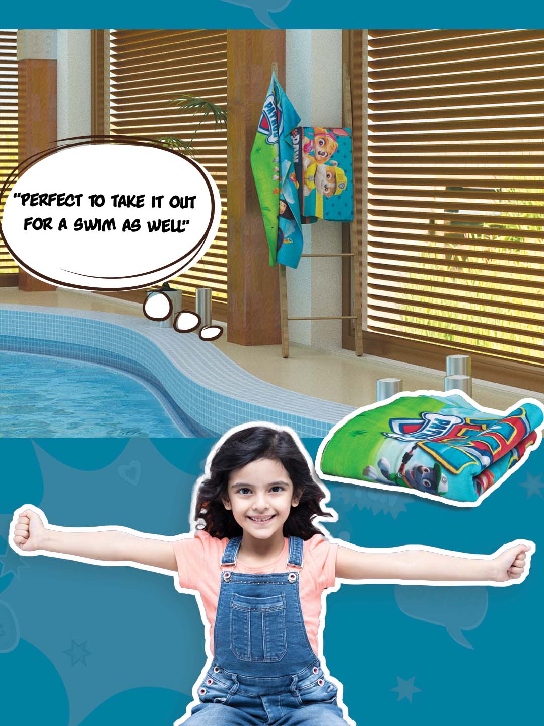 a woman in a blue dress is sitting in a pool