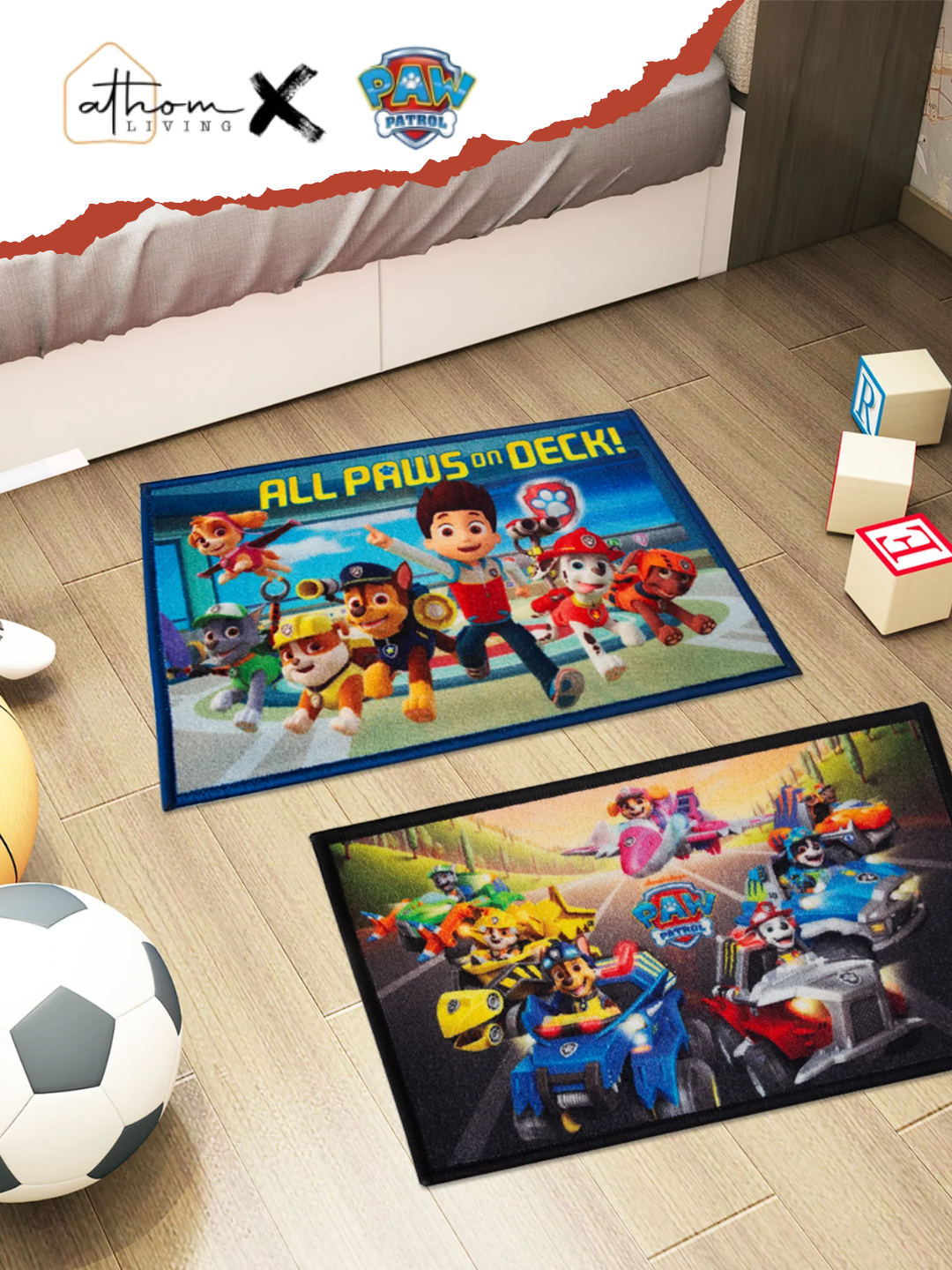 Paw Patrol Kids Doormat – Medium, 37x57 cm Pack of 2 Door Mats made from Premium Printed Nylon with Anti-Skid Latex Backing. Perfect Kids Bath Mat for playful rooms by Athom Living.