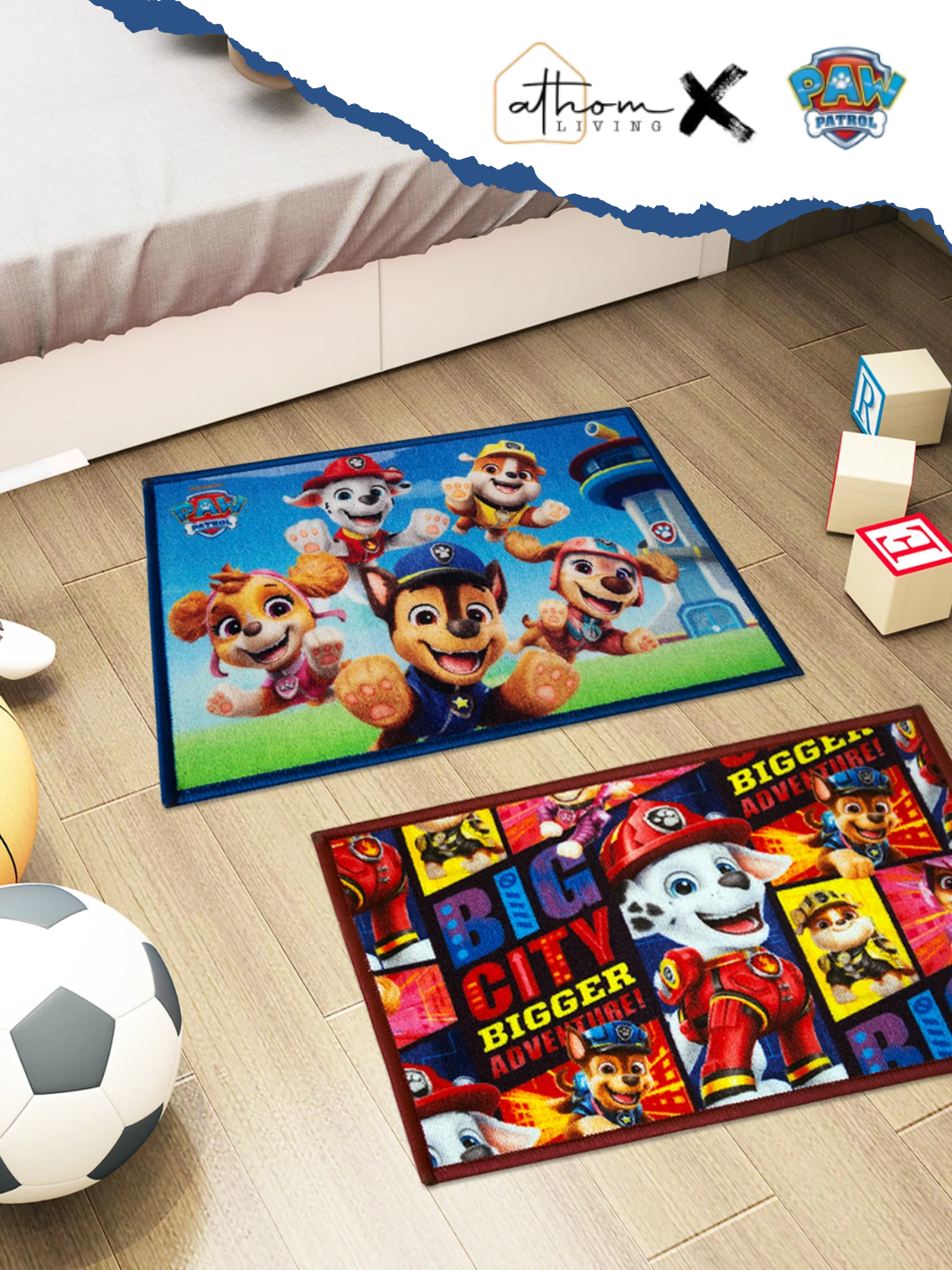 Paw Patrol Kids Doormat – Medium 37x57 cm, Pack of 2, Premium Printed Nylon with Anti-Skid Backing by Athom Living.