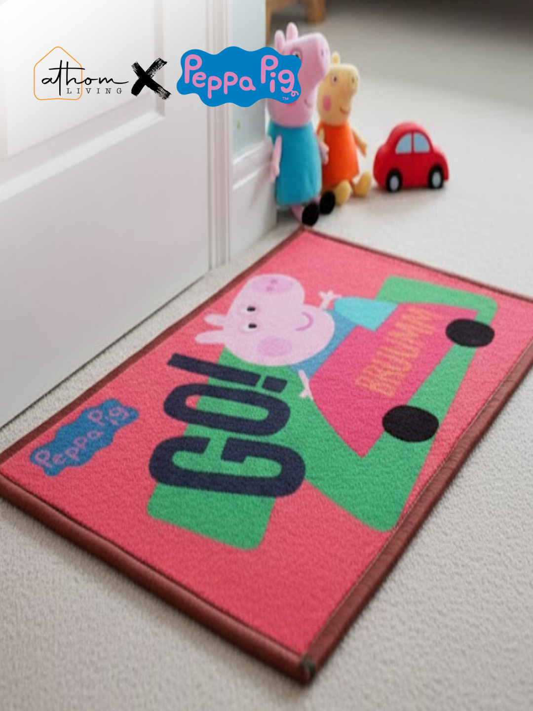 Peppa Pig Anti-Skid Kids Doormat – Add fun to your child’s space with this 37x57 cm premium printed nylon door mat featuring “Go Bruumm” design, soft texture, and anti-skid latex backing for safe use.