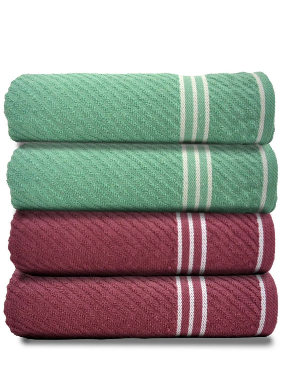 Premium Athom Living Terry Towels, Pack of 4 with diagonal stripe design. High absorbency, quick-dry, and soft touch for home and bathroom essentials.