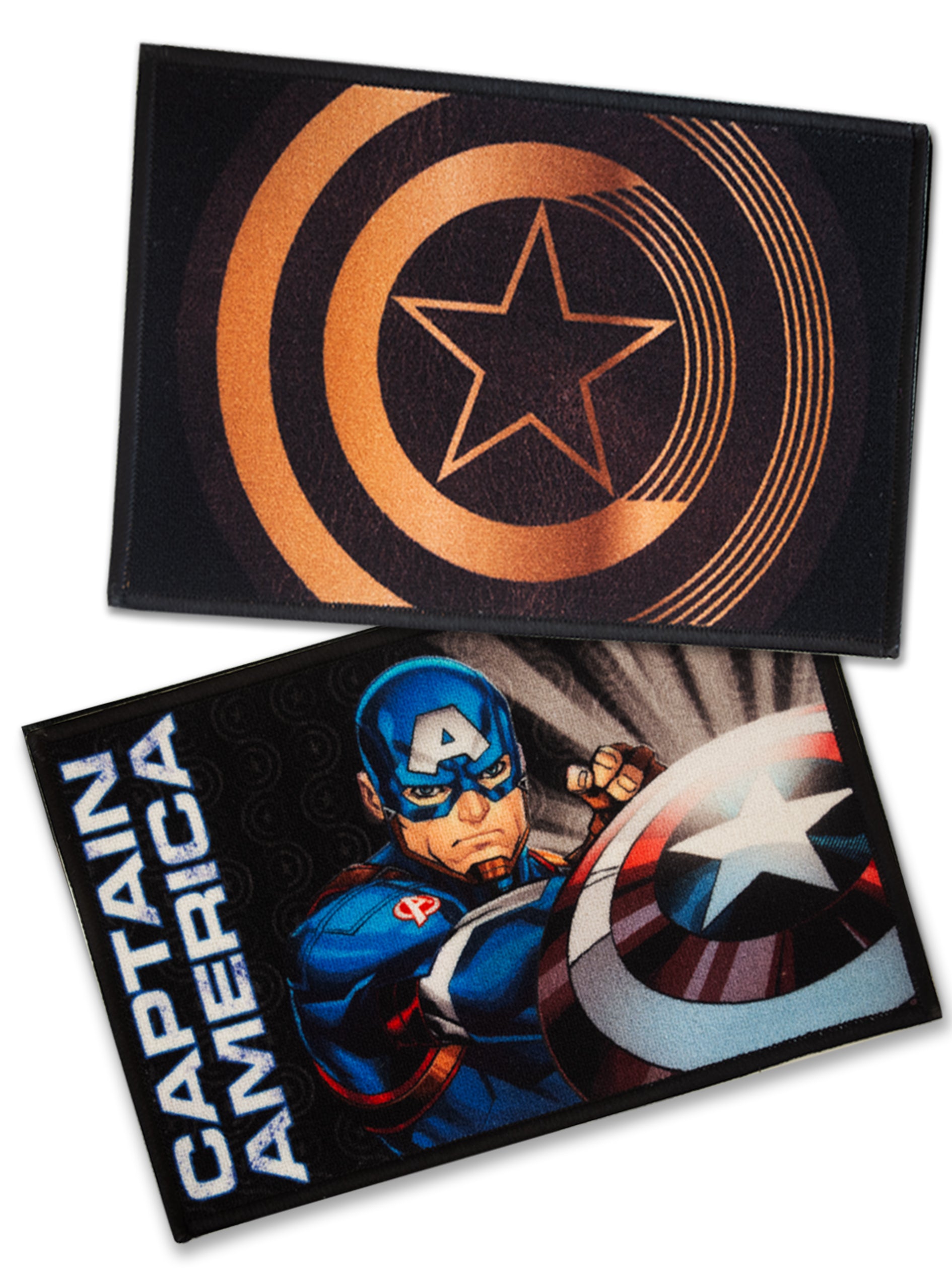 Premium Marvel Avengers Captain America printed kids nylon doormat in golden star finish, anti-skid backing, durable & stylish pack of 2.