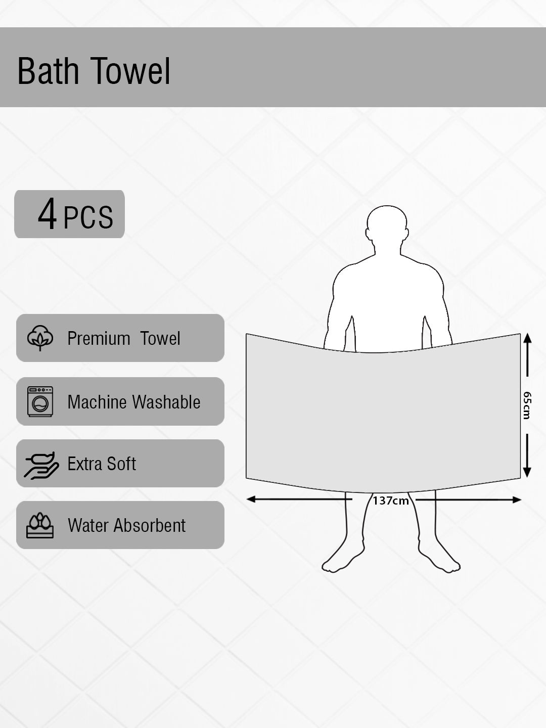 Set of 4 Athom Living diagonal stripe terry towels, designed with premium fabric for daily use, offering softness, absorbency, and lasting freshness.