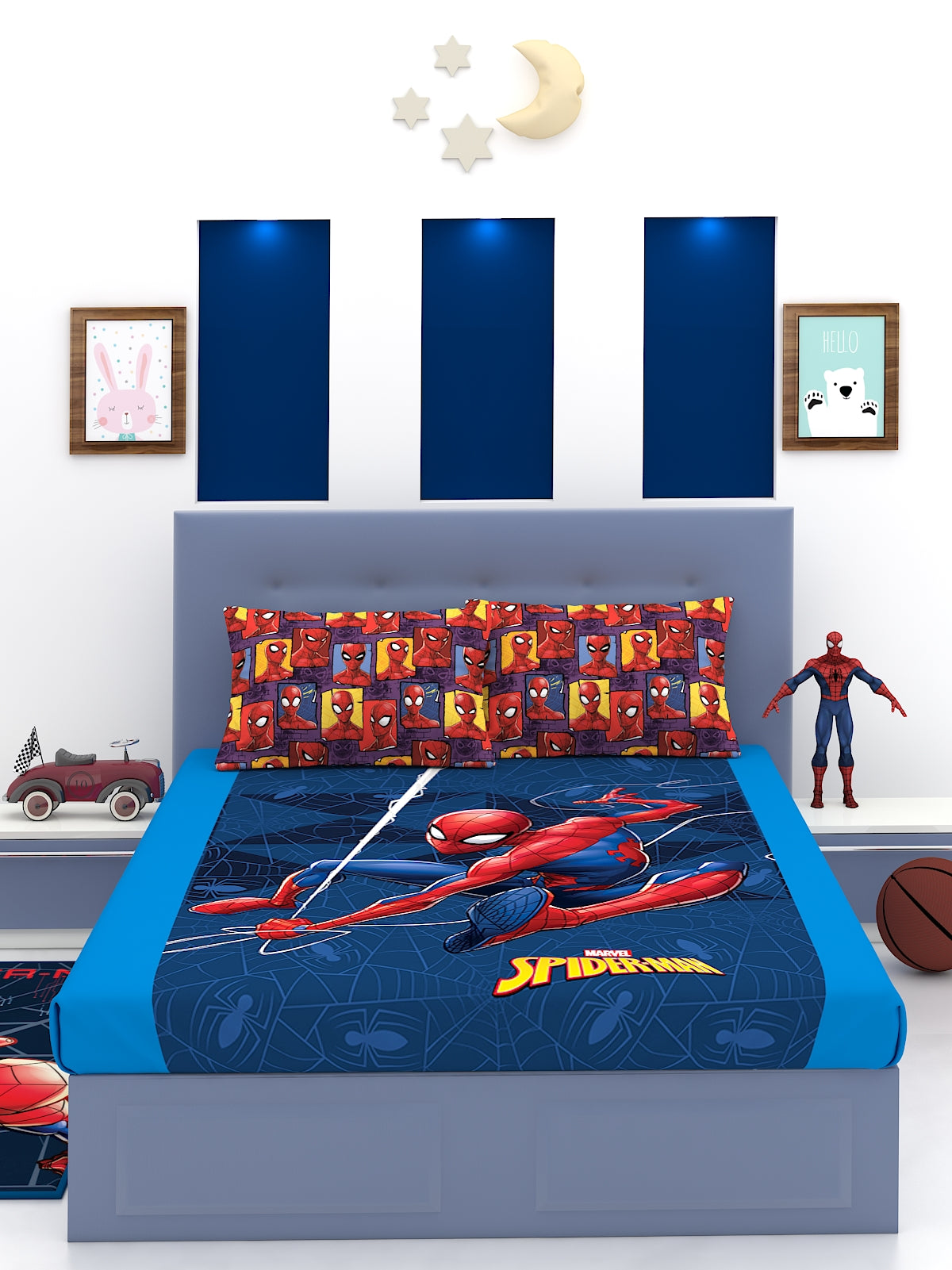 a bed with a blanket and pillows on it