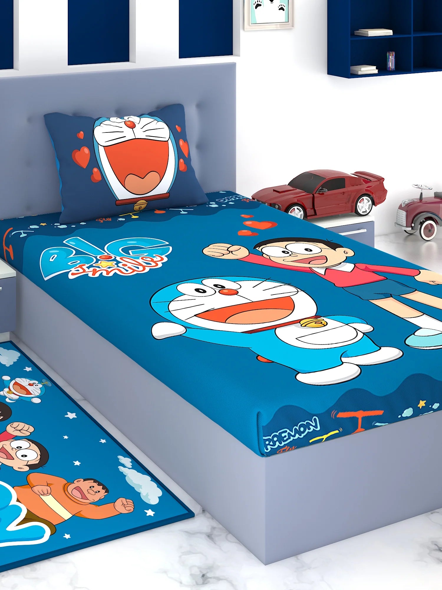 Title: Dive into the World of Doraemon with Athom Living's Big Smile Cotton Single Kids Bedsheet  Introduction  Doraemon, the lovable robot cat from the future, has been a cherished companion for generations of children around the world. Now, imagine brin
