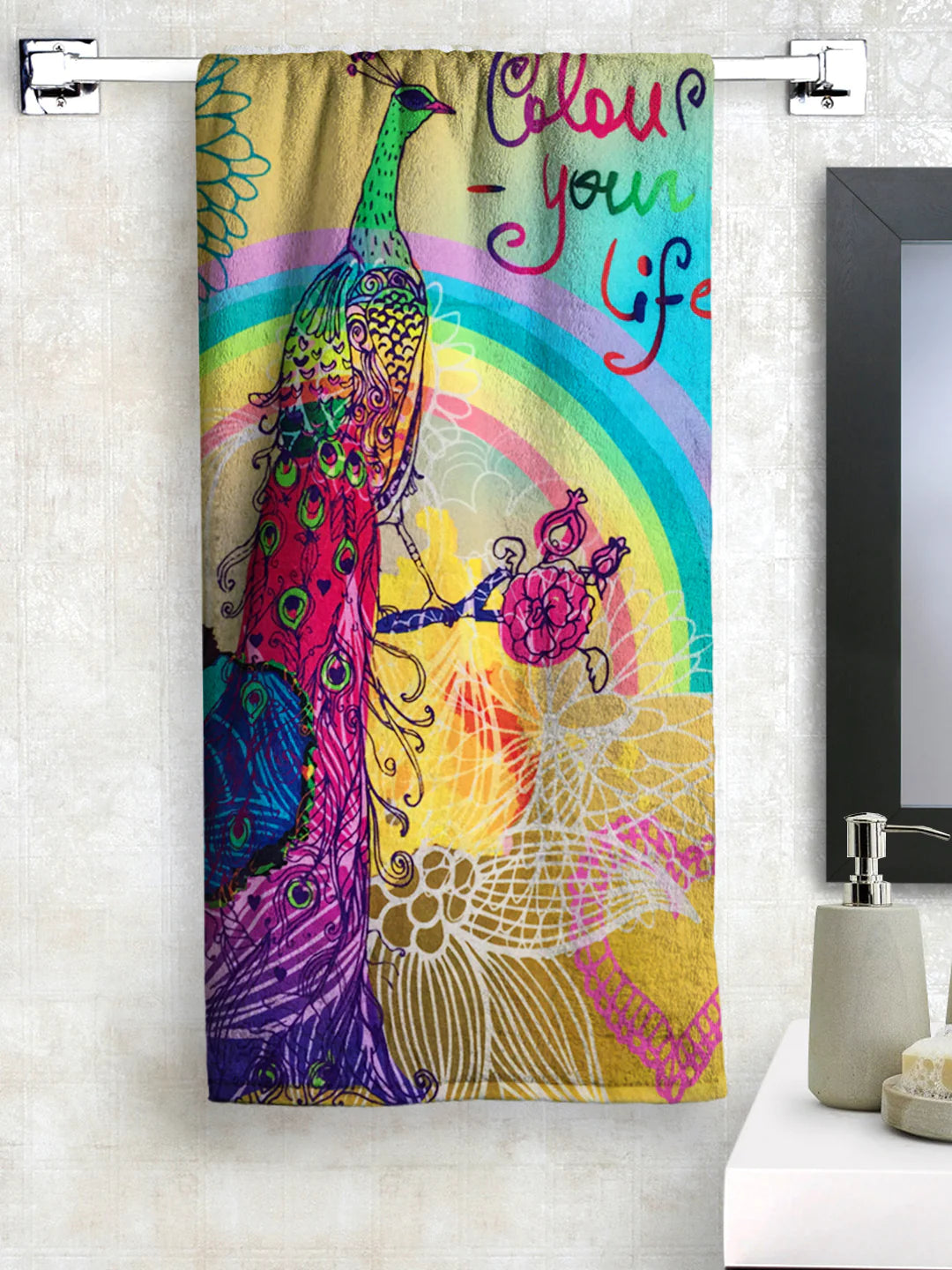 Athom Living Colour Your Life Vibrant Cotton Printed Bath Towel- Large