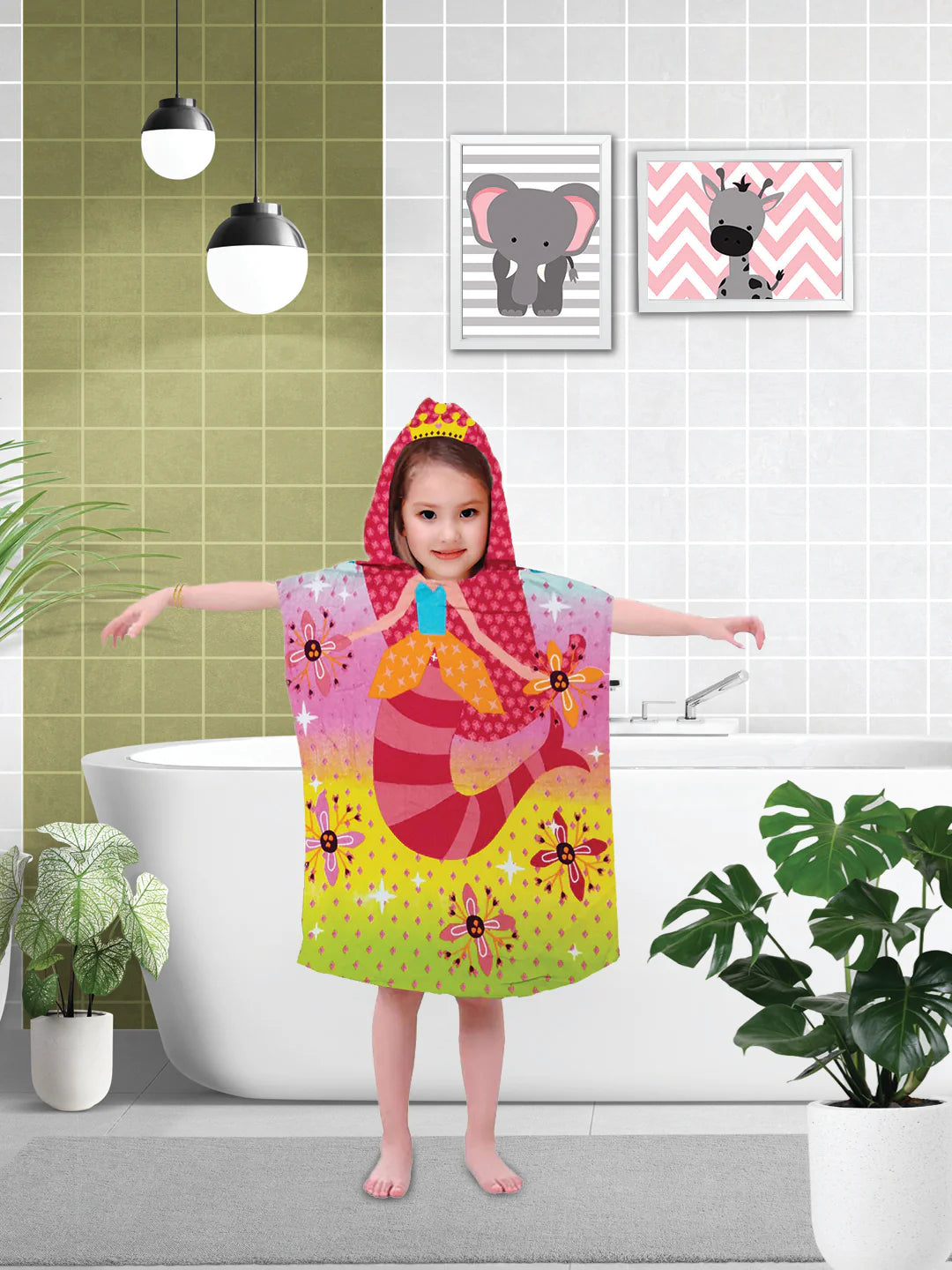 Athom Trendz Mermaid Princess Kids Hooded Bath Towel Poncho 60x120 Cm