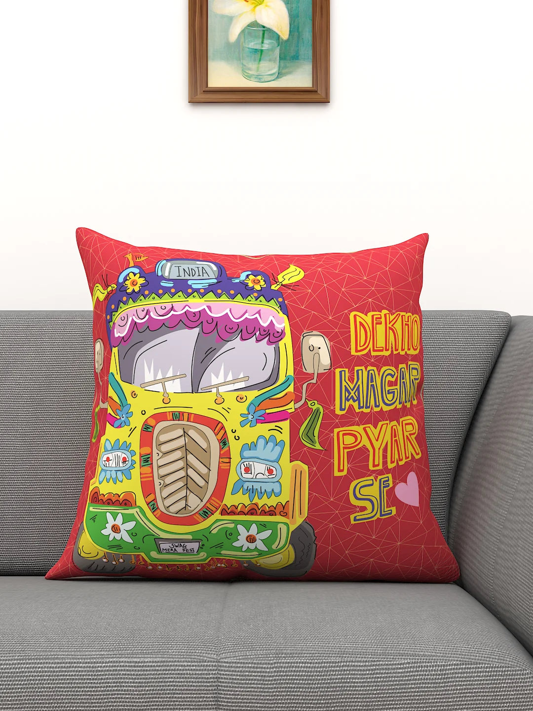 Add a Dash of Indie Quirk with Athom Living's Funky Indian Truck Filled Cushion