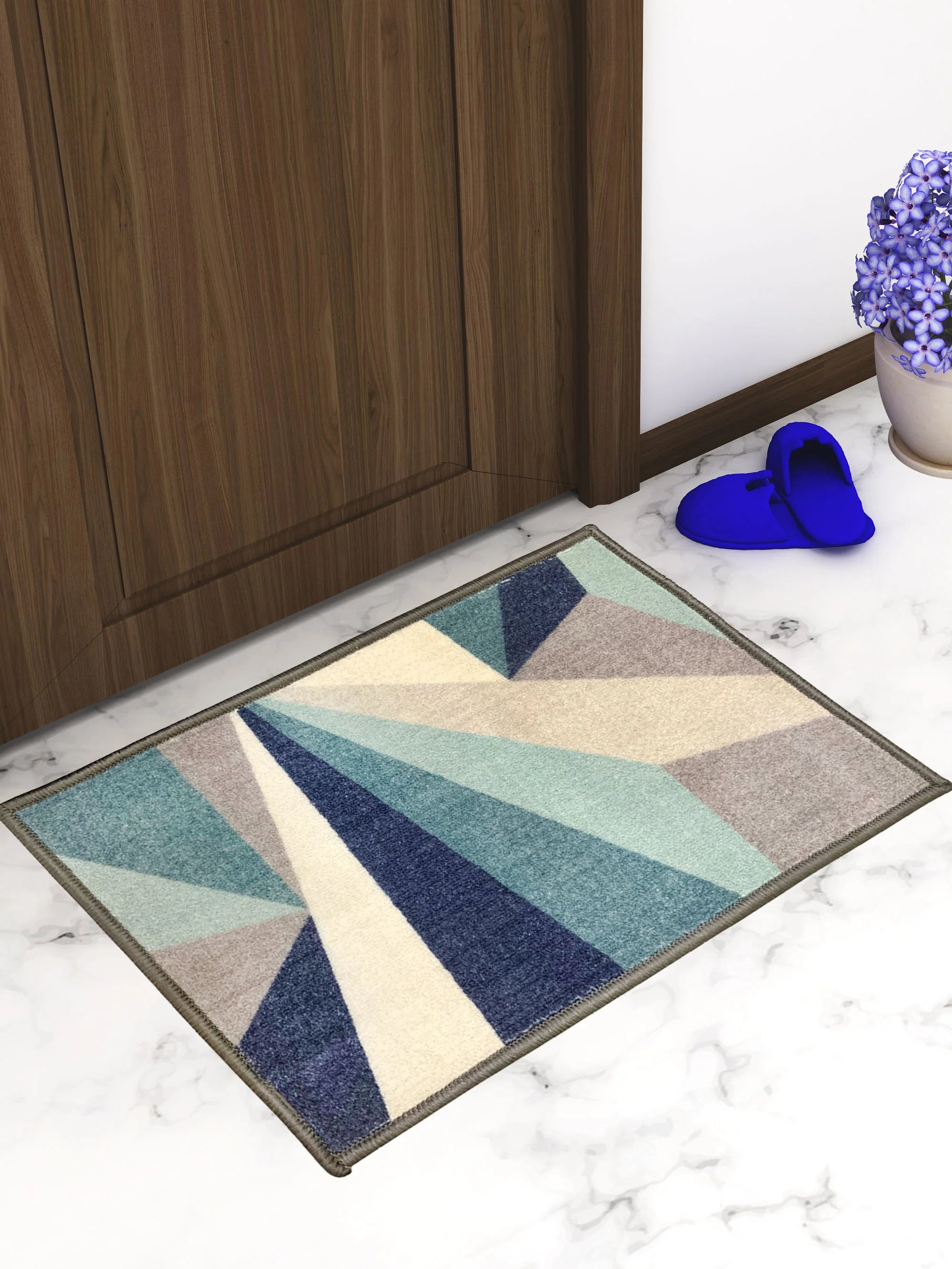 Athom Living Distressed Blue Premium Anti Slip Printed Doormat, Runner & Carpet Set