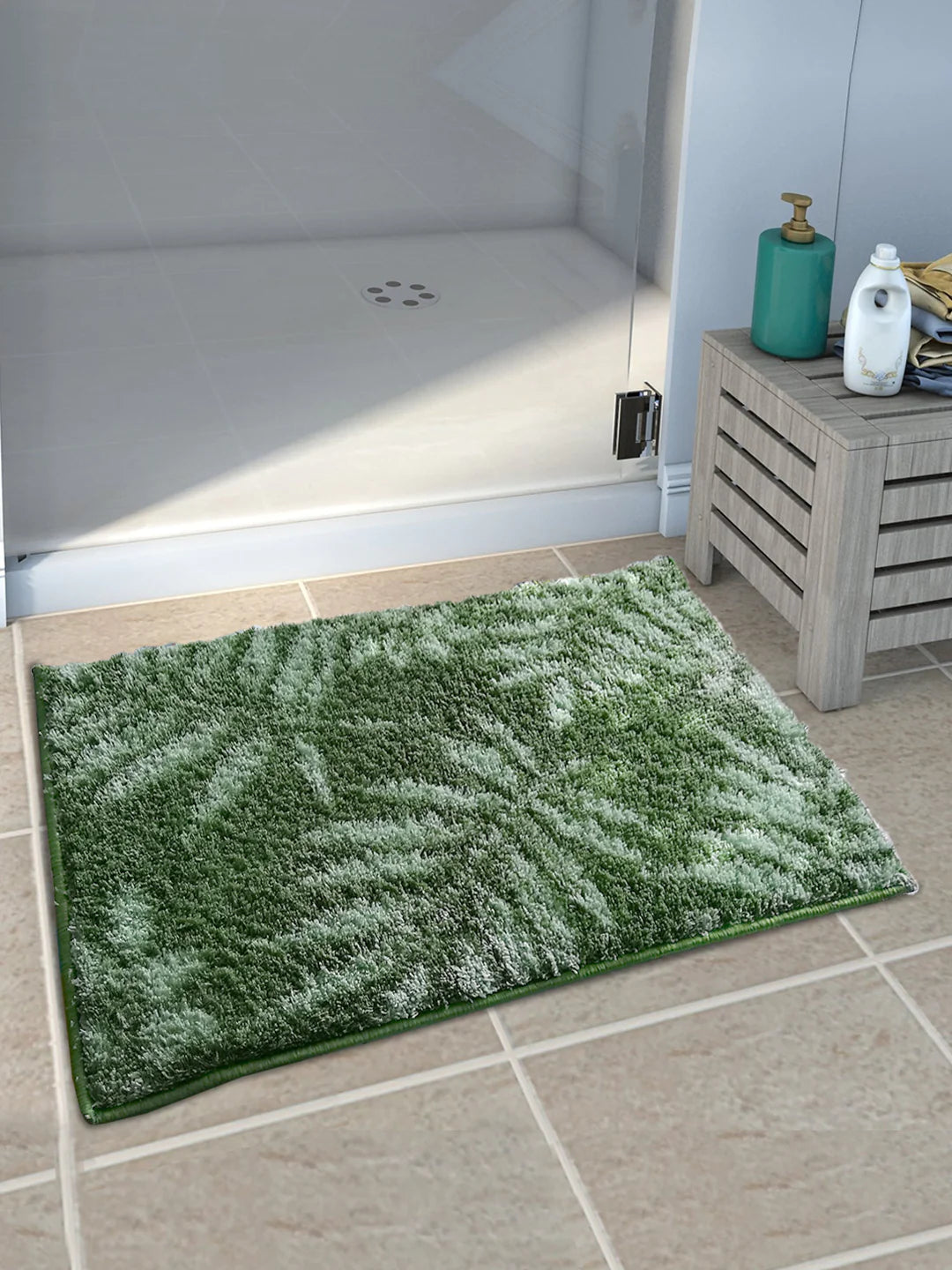 Experience Luxury with Athom Living Green Leaf Micro Designer Bath Mat