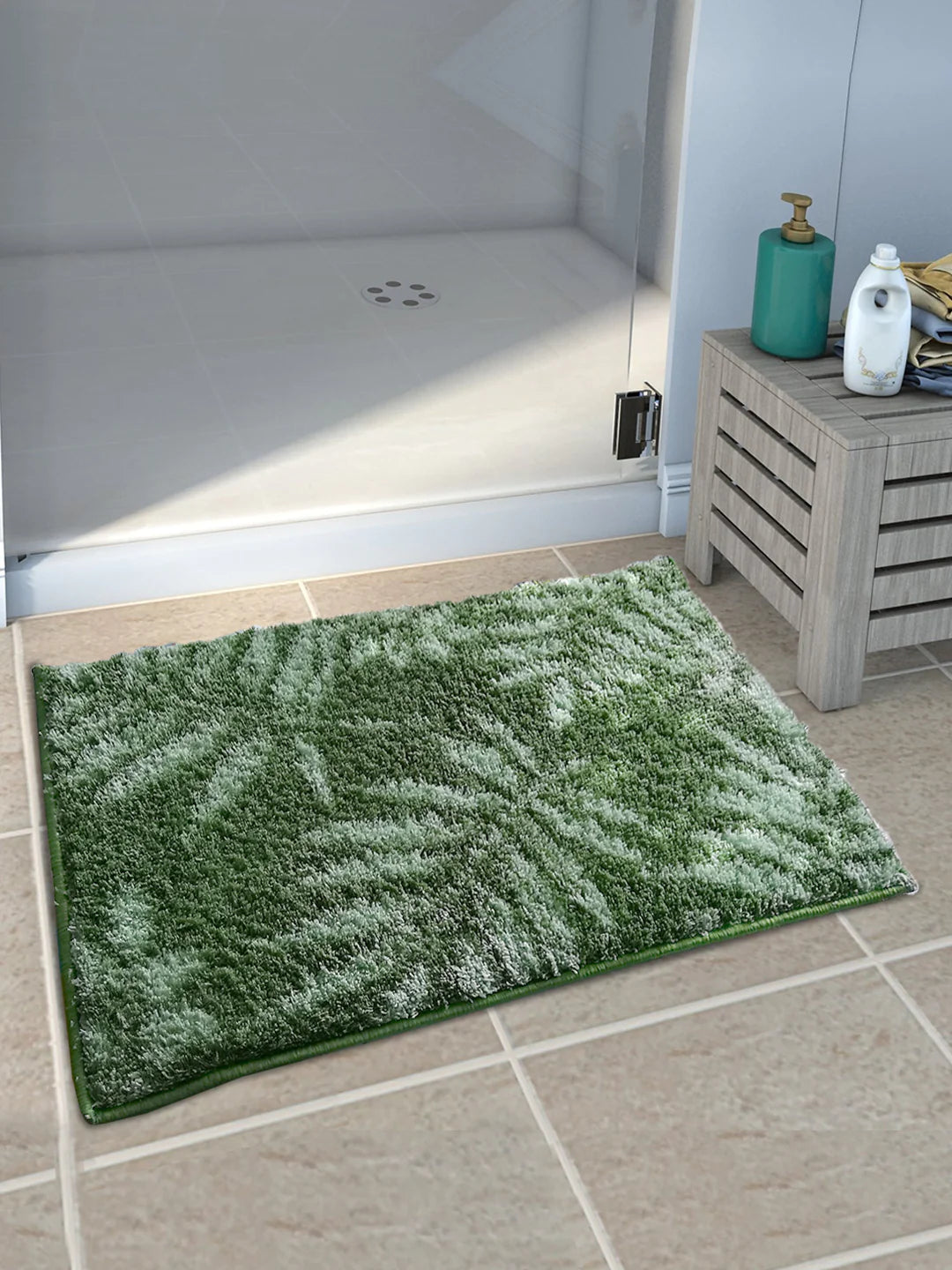 Athom Living Green Leaf Micro Designer Soft Anti Slip Bath Mat
