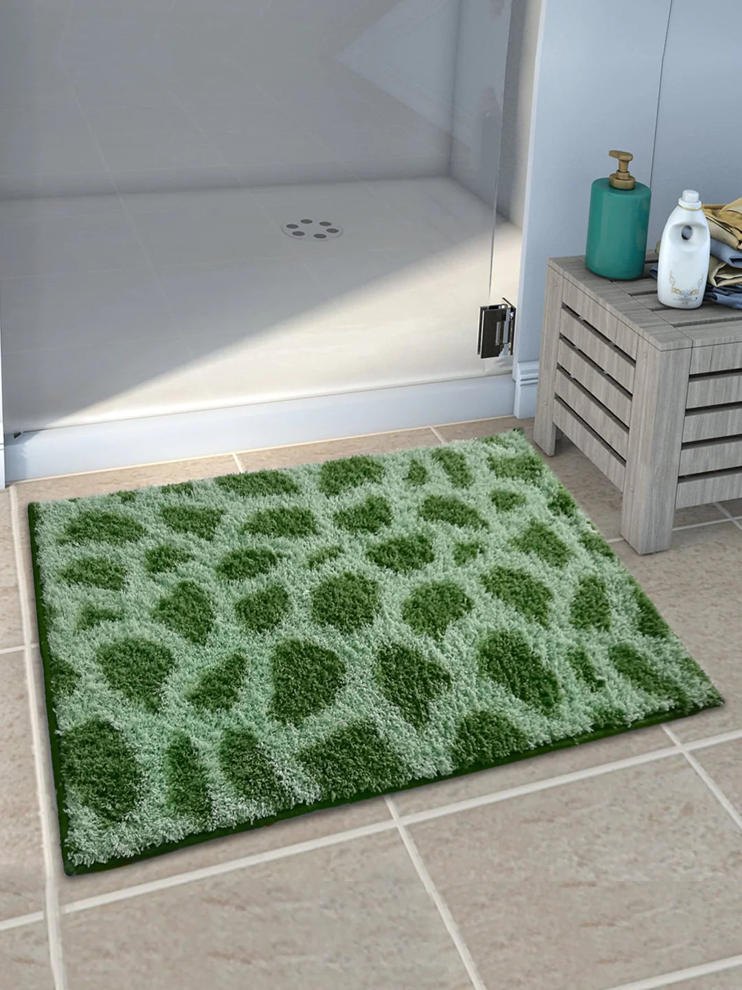 Athom Living Green Patches Micro Designer Soft Anti Slip Bath Mat