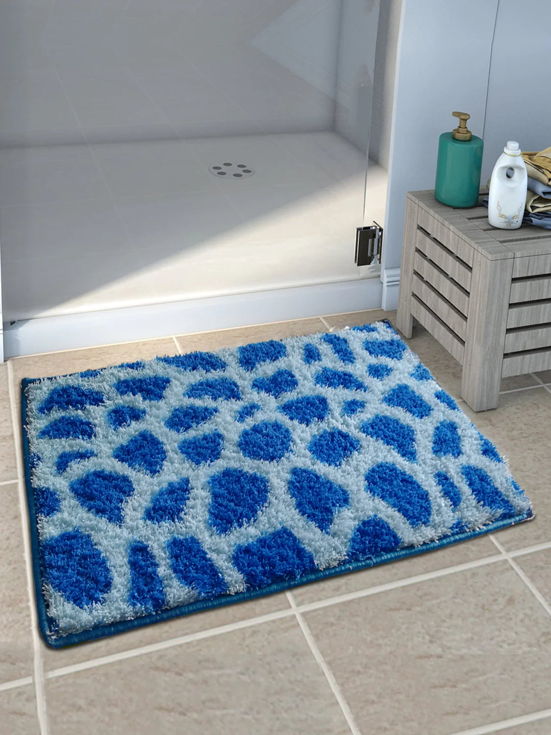 Athom Living Blue Patches Micro Designer Soft Anti Slip Bath Mat