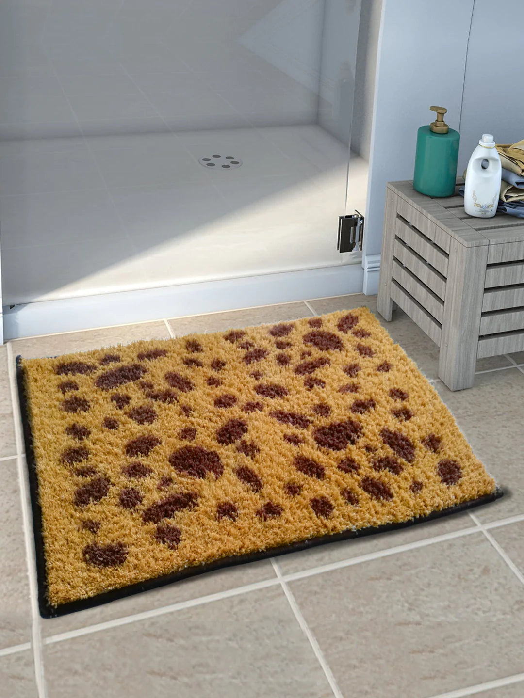 Athom Living Brown Dotted Micro Designer Soft Anti Slip Bath Mat