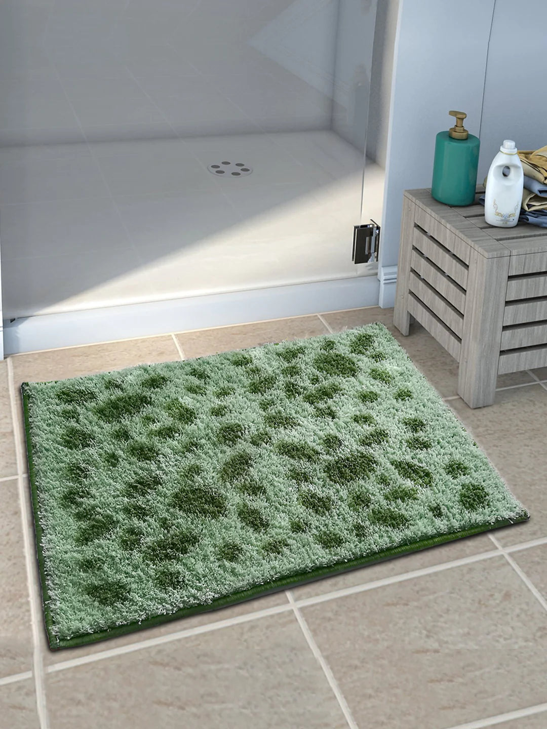 Athom Living Green Dotted Micro Designer Soft Anti Slip Bath Mat