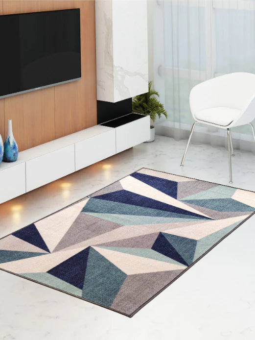Athom Living Distressed Blue Premium Anti Slip Printed Carpet
