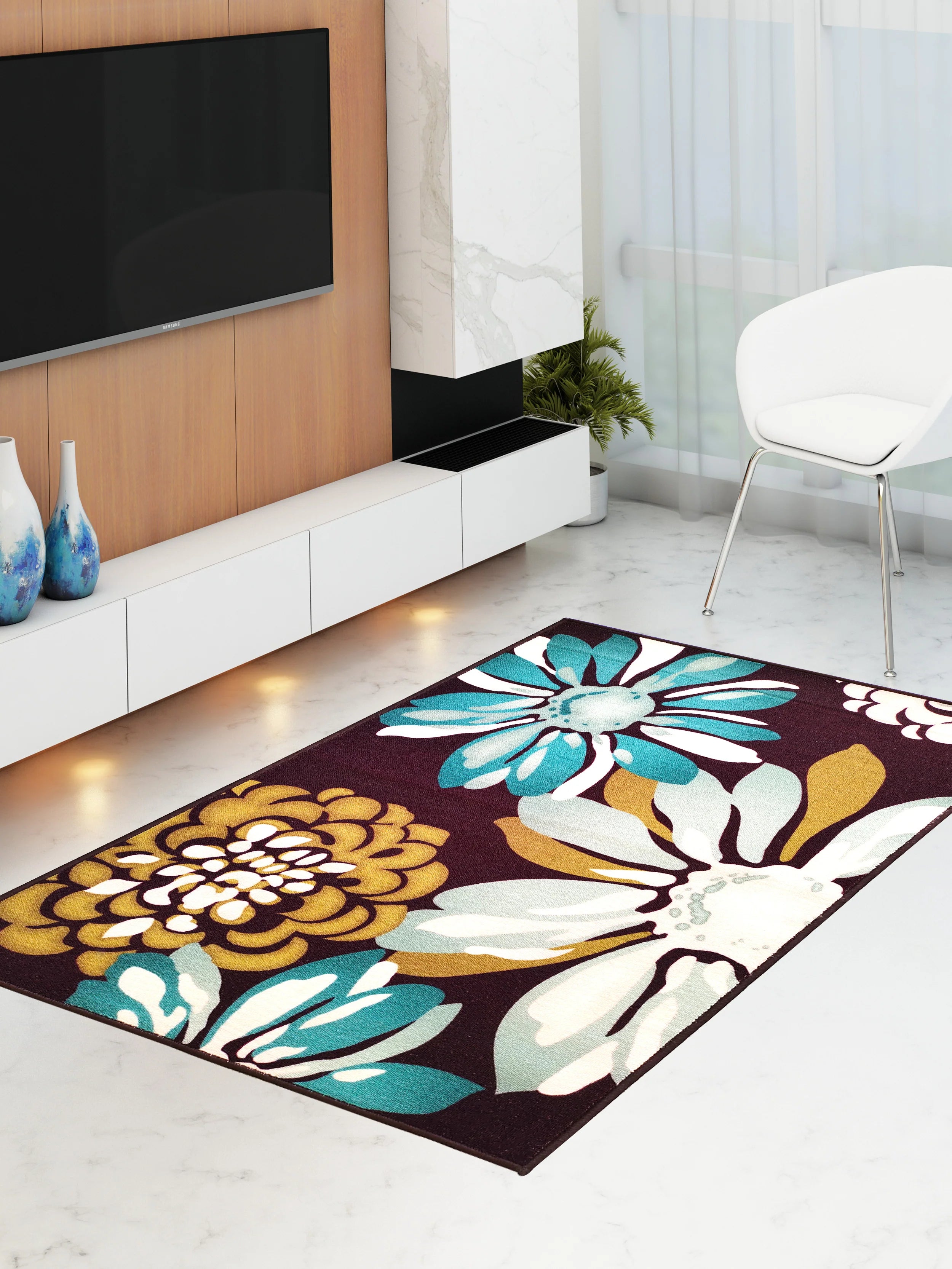 Athom Living Flower Canvas Premium Anti Slip Printed Carpet