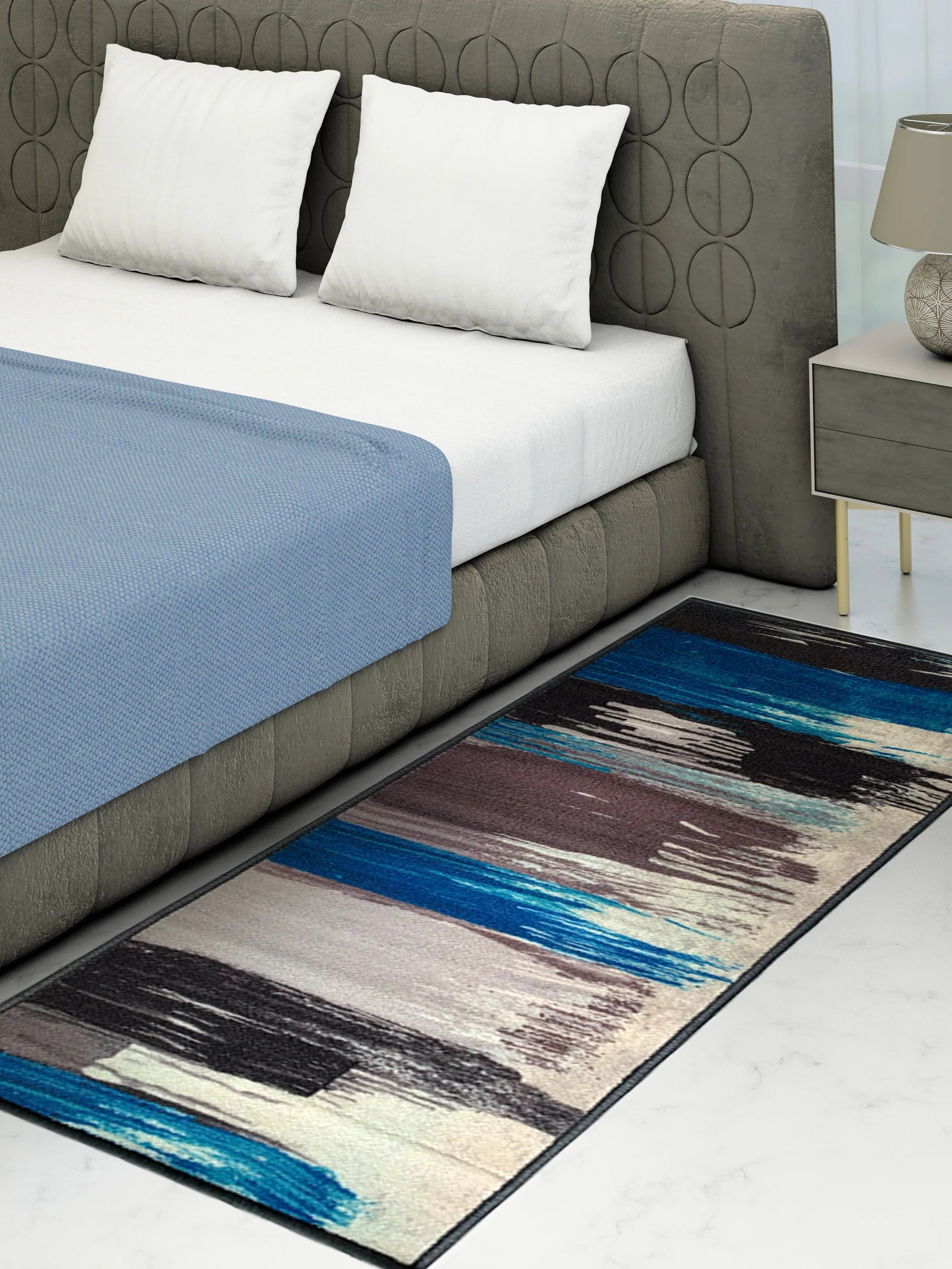 Athom Living Canvas Blue Premium Anti Slip Printed Runner Carpet