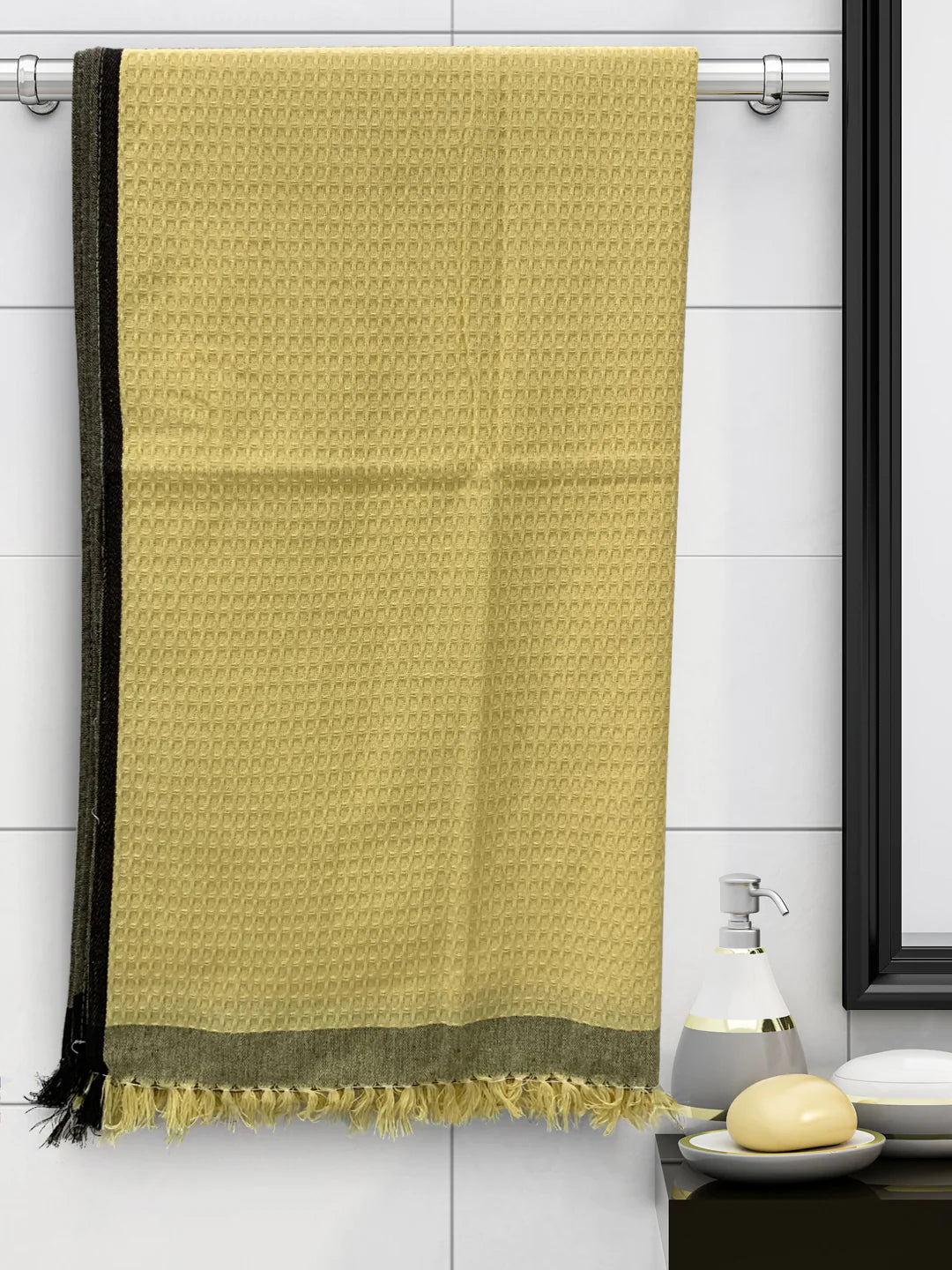 Athom Living Ecosaviour Premium Cotton Bath Towel Waffle Yellow- Large