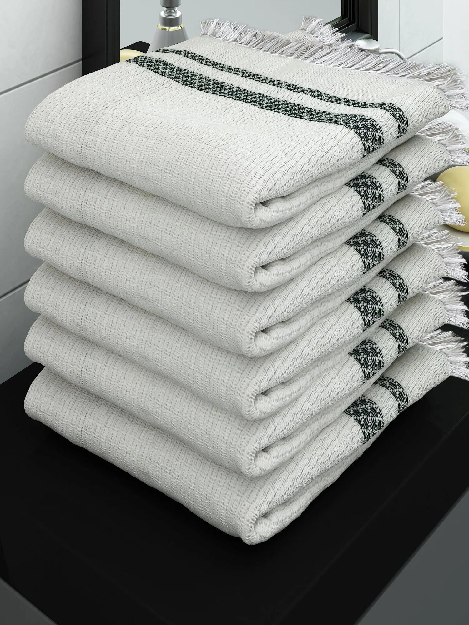 Athom Living Eco Saviour Premium Cotton Bath Towel/Gamcha Pearl White (Pack Of 6)