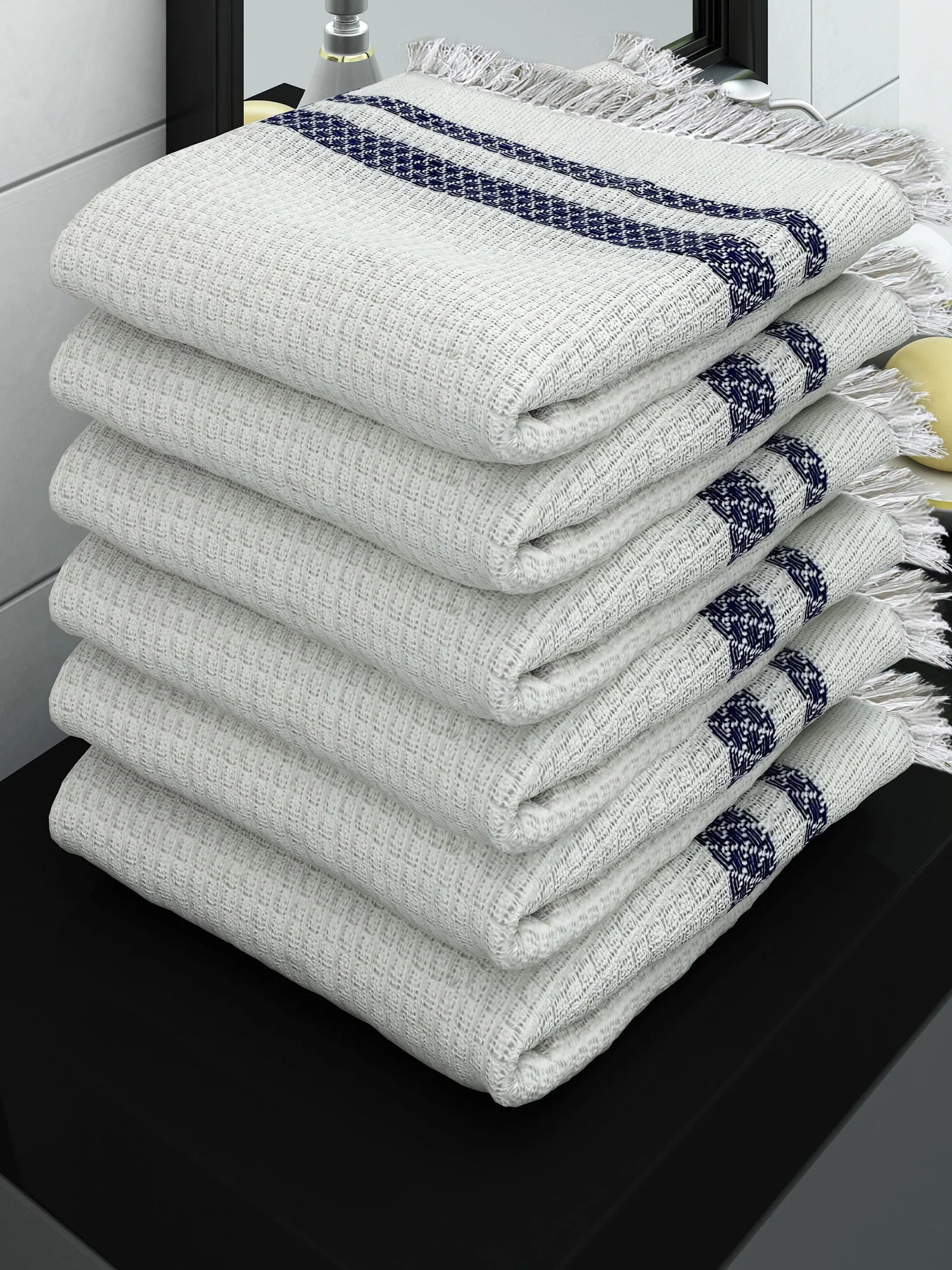 Athom Living Eco Saviour Premium Cotton Bath Towel/Gamcha Pearl White (Pack Of 6)