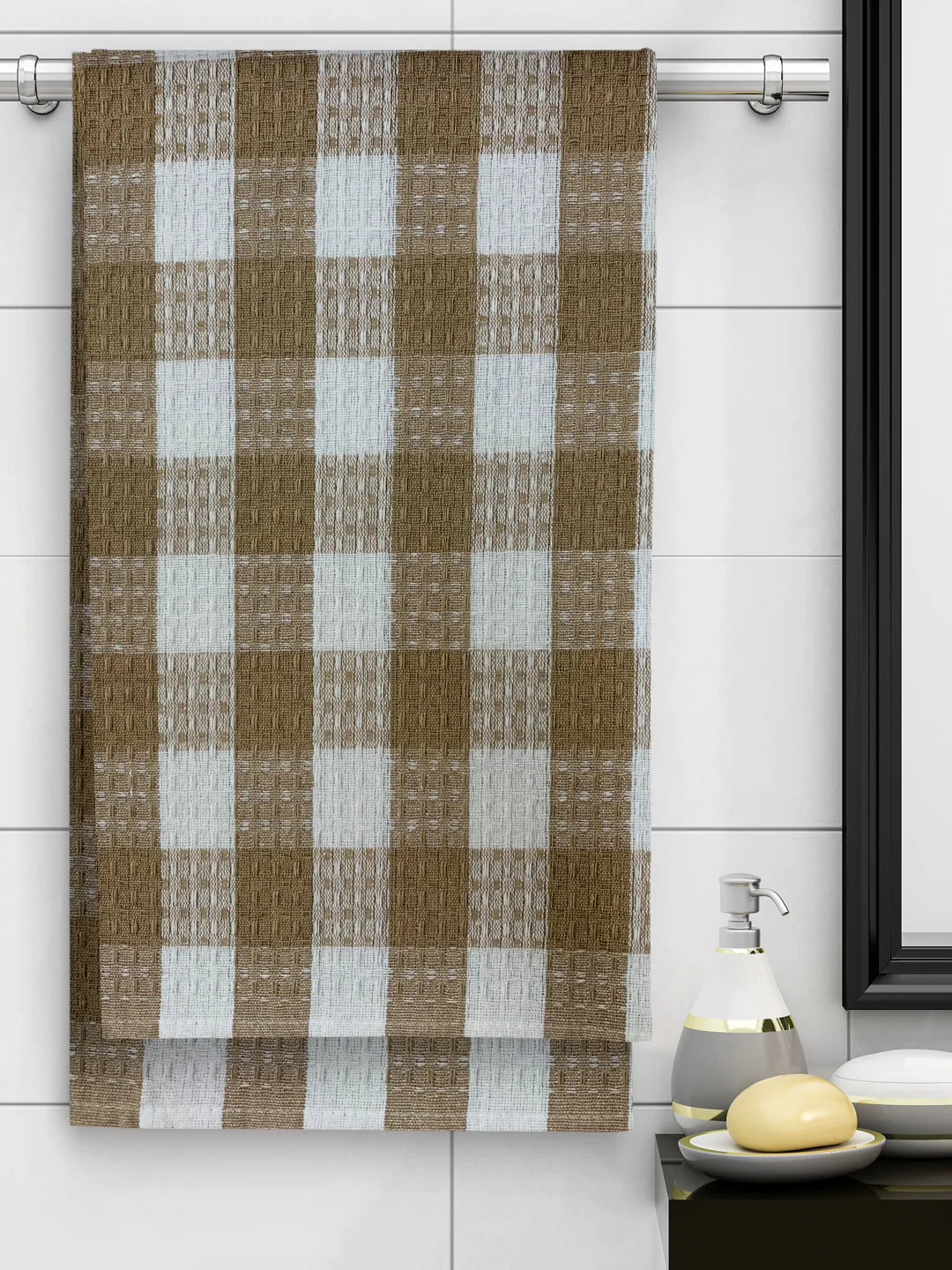 Athom Living Ecosaviour Premium Cotton Bath Towel Beige Checkers- Large