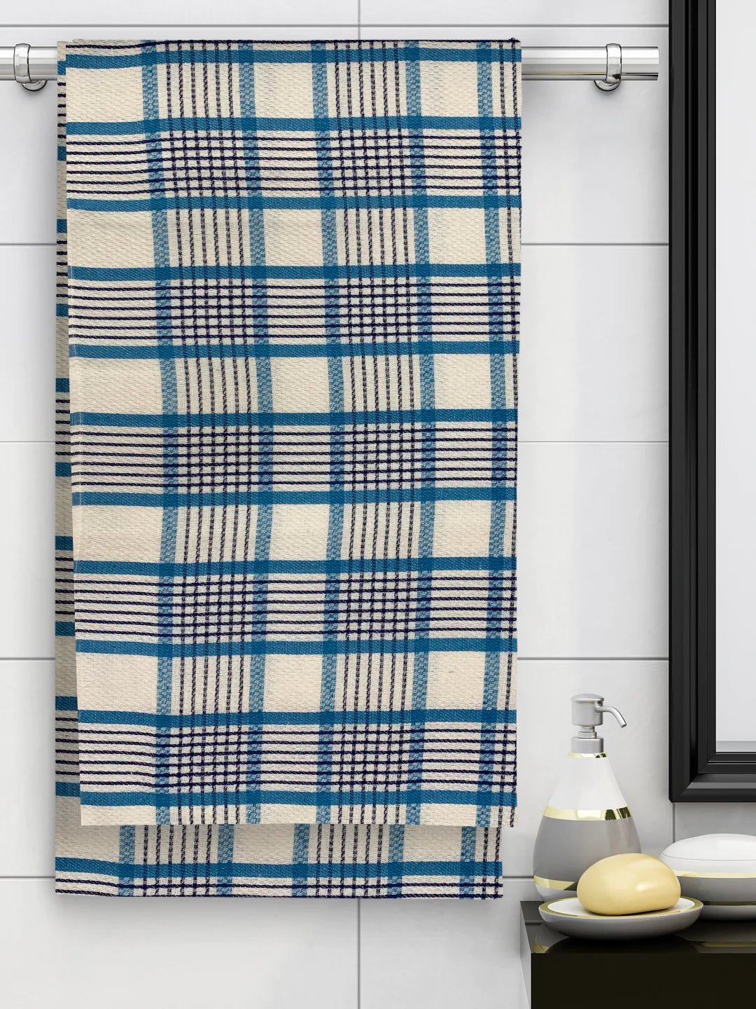 Athom Living Ecosaviour Premium Cotton Bath Towel Grandiose White & Blue- Large