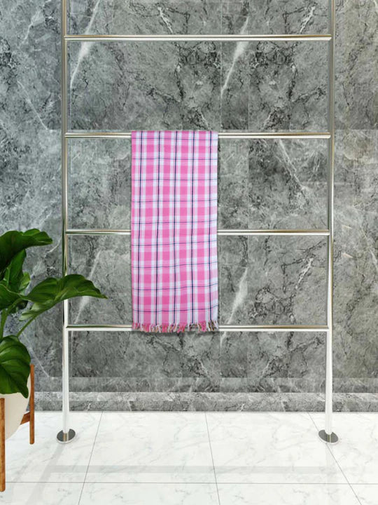 Athom Living Premium Gamcha Bath Towel 75 x 150 cm Pack of 1 White with Pink checkered