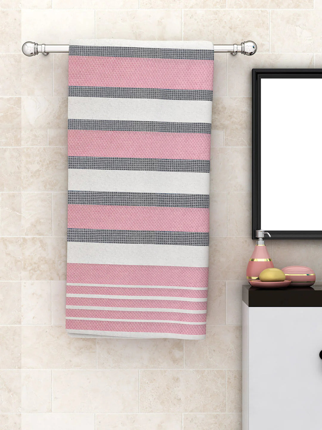 Athom Living Diamond Pink Light Weight Woven Cotton Bath Towel- Large