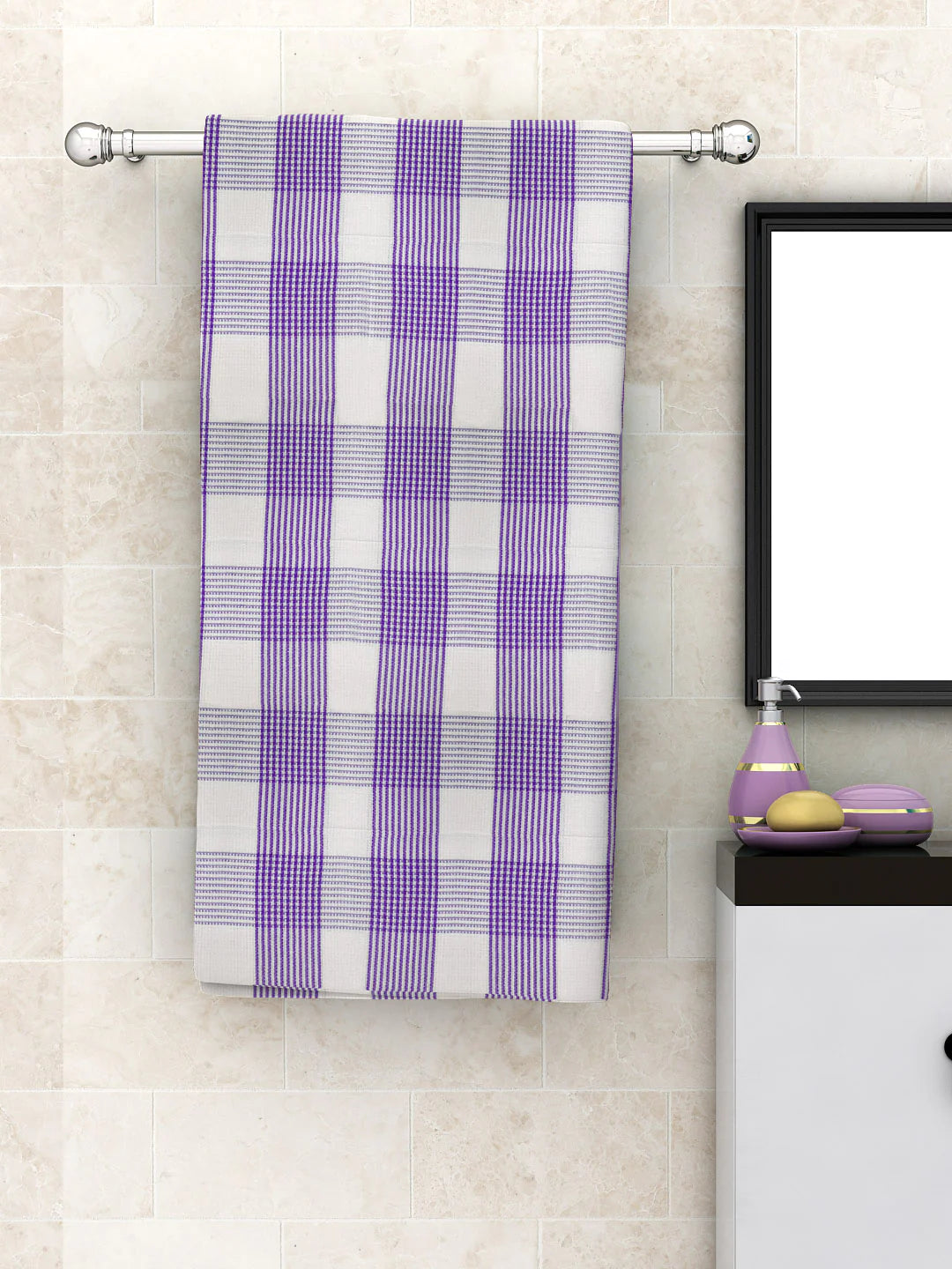 Athom Living Pin Stripes Purple Light Weight Woven Cotton Bath Towel-Large