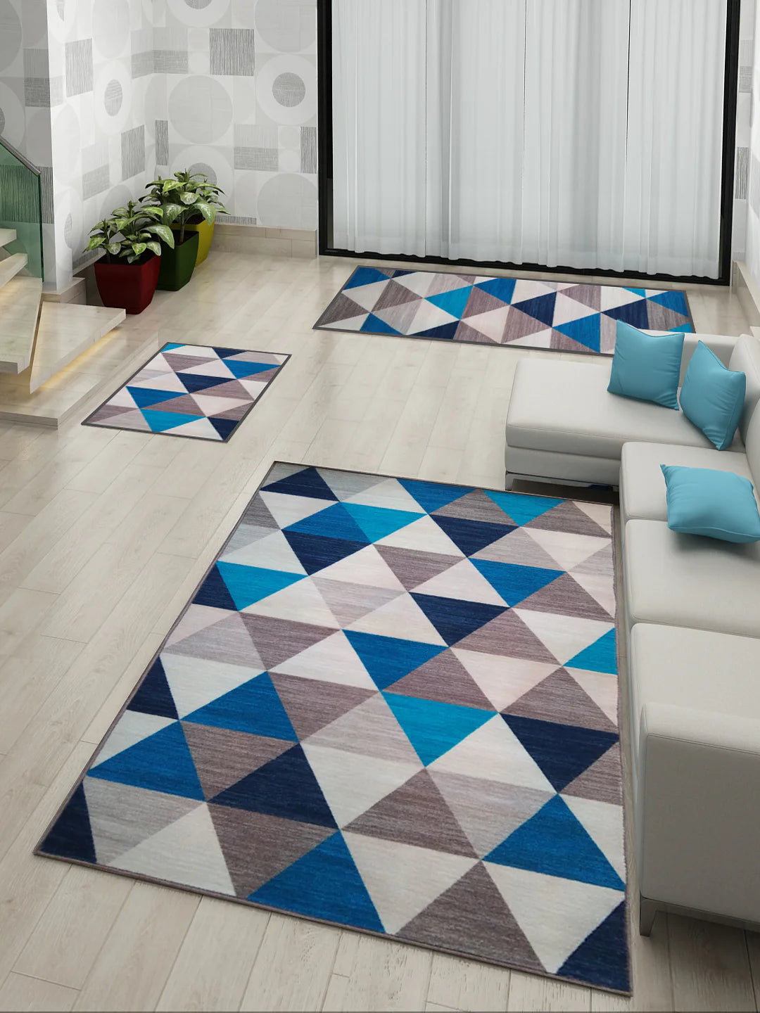 Athom Living Angel Blue Premium Anti Slip Printed Doormat, Runner & Carpet Set