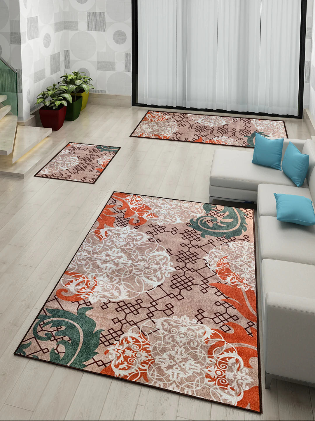 Athom Living Aristrocrat Premium Anti Slip Printed Doormat, Runner & Carpet Set